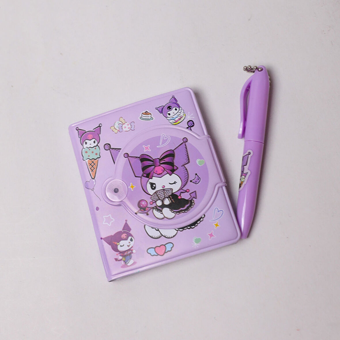 Sanrio Kuromi Sevimli Mıknatıs  Kapaklı  Mini Defter  Kalem Set