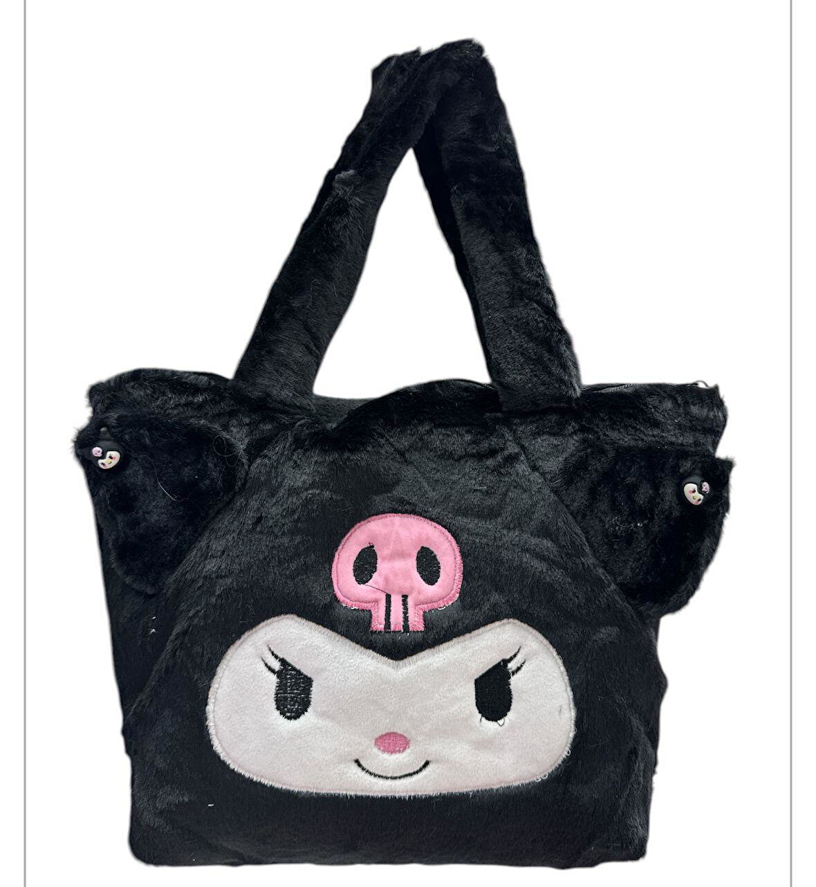 Sanrio Kuromi Peluş Kol Çantası Büyük  Boy Siyah