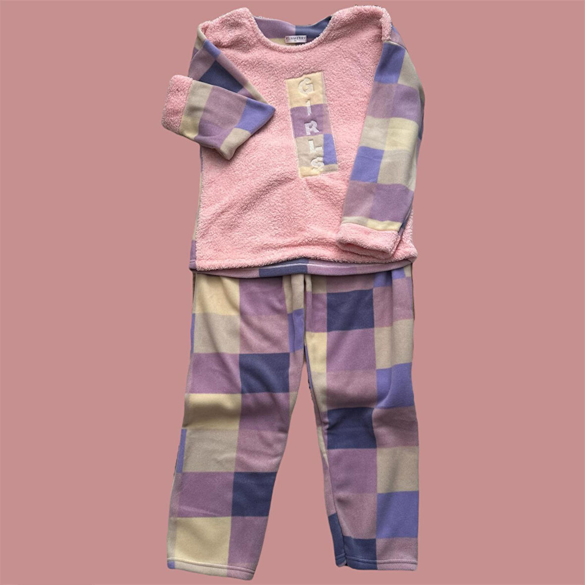Kadın Polar Peluş Pijama Takımı Sweat-Eşofmanalt Girls Büyük Beden