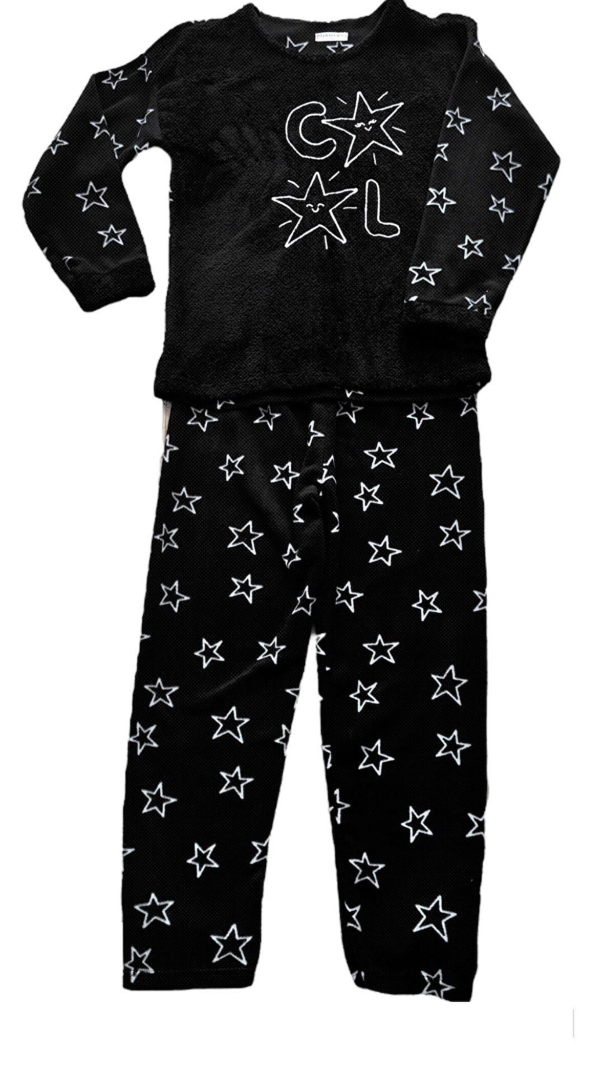 Kadın  Polar Peluş Pijama Takımı Sweat-Eşofmanalt Yıldızlı Cool Büyük Beden