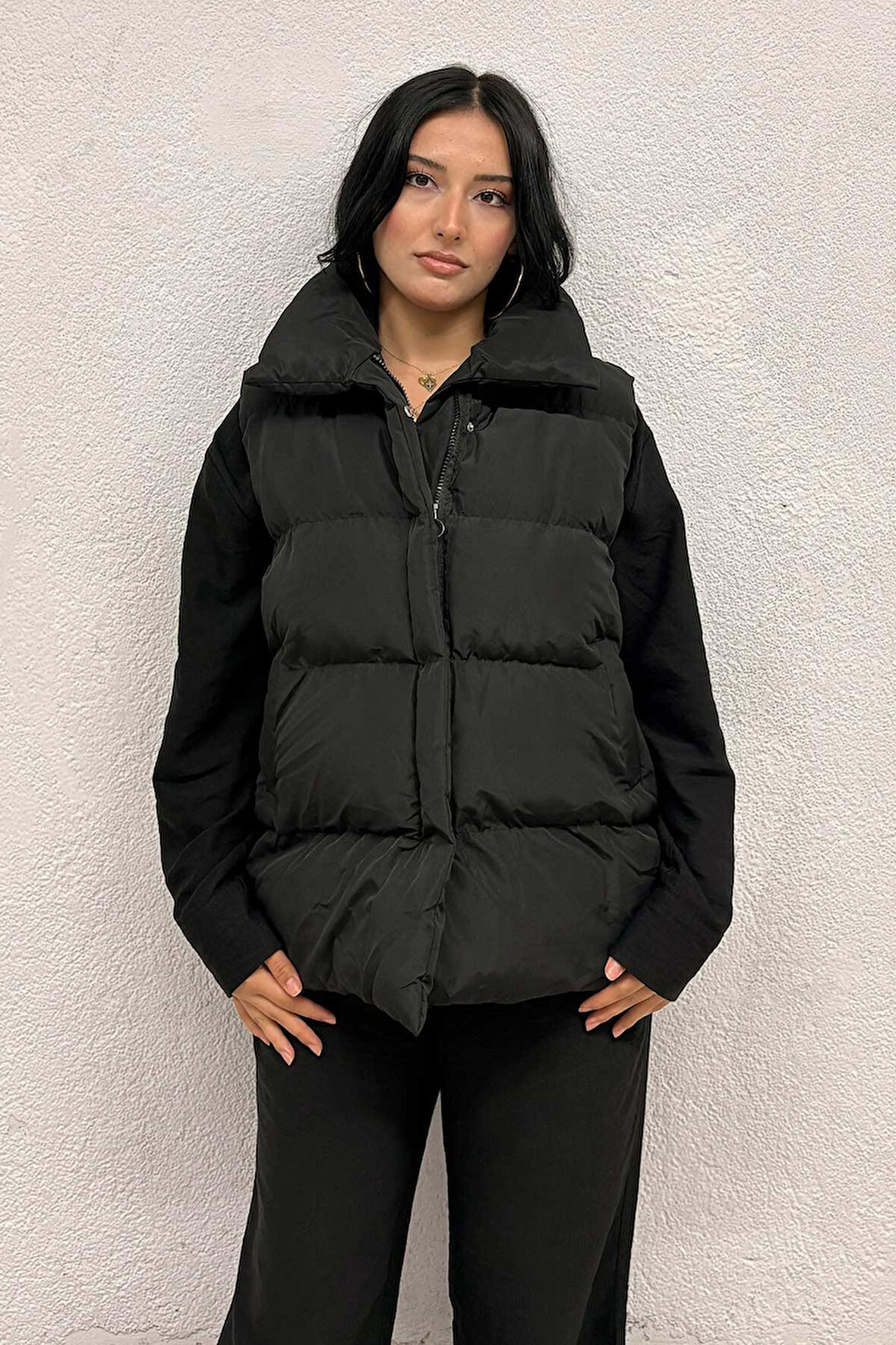 Taba Astarlı Siyah Şişme Yelek