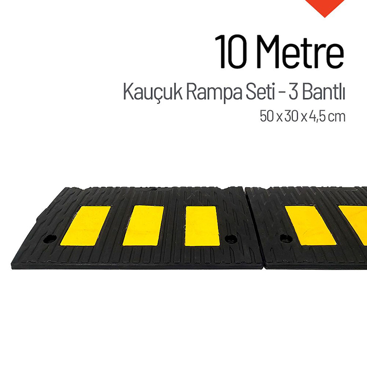 Kauçuk Rampa Set, Otopark Rampası, Kaldırım Rampası 50x30x4,5 cm - 3 Bantlı - 10 Metre