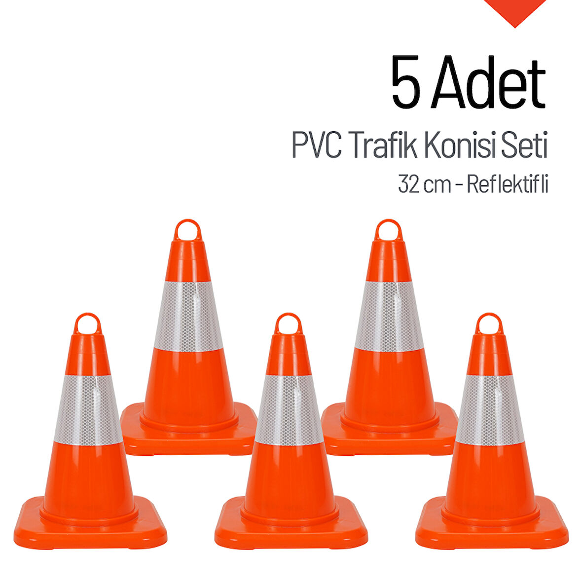 5 Adet PVC Trafik Konisi 32 cm Reflektifli Trafik Dubası Seti