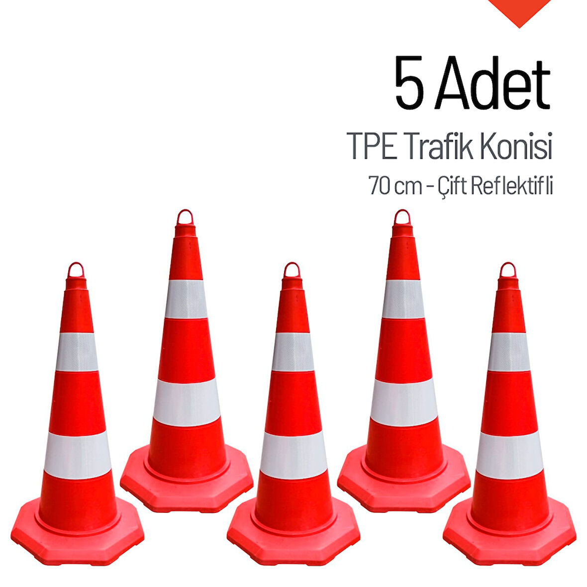 5'li TPE Trafik Konisi Seti 70 cm Çift Reflektifli Trafik Dubası