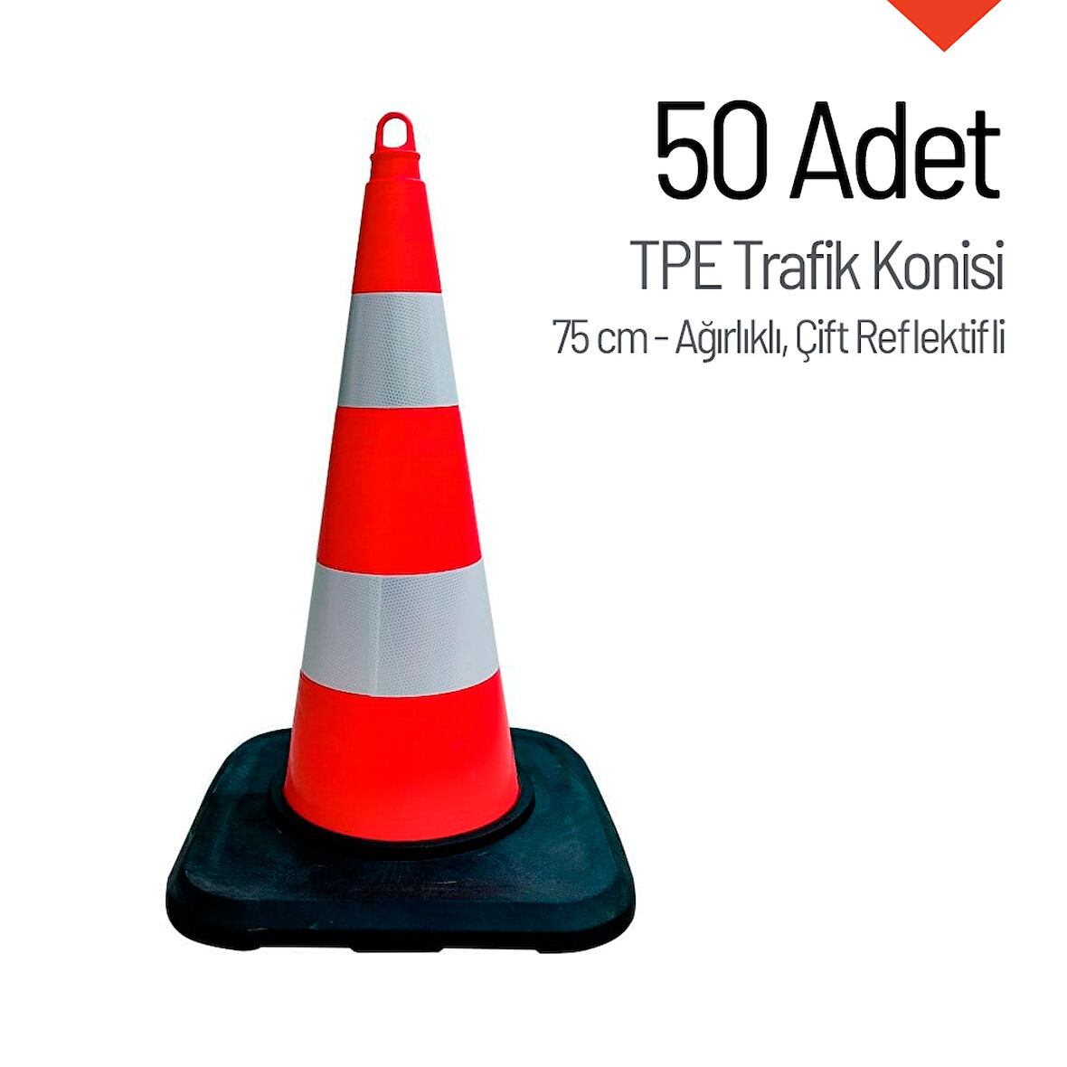 50'li TPE Trafik Konisi Seti 75 cm Ağırlıklı Çift Reflektifli Trafik Dubası