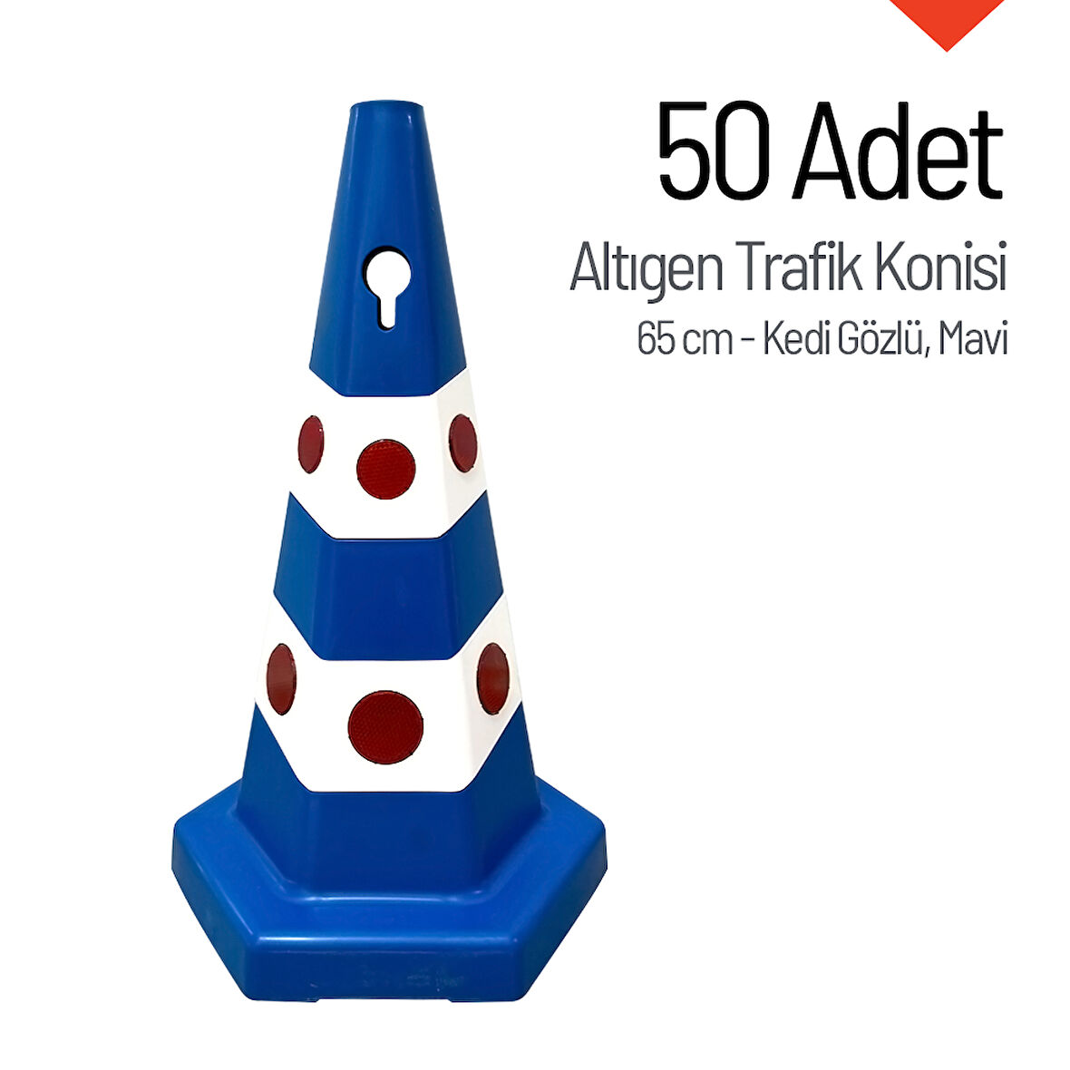 50'li Kedi Gözlü Mavi Altıgen Trafik Konisi Seti 65 cm Trafik Dubası