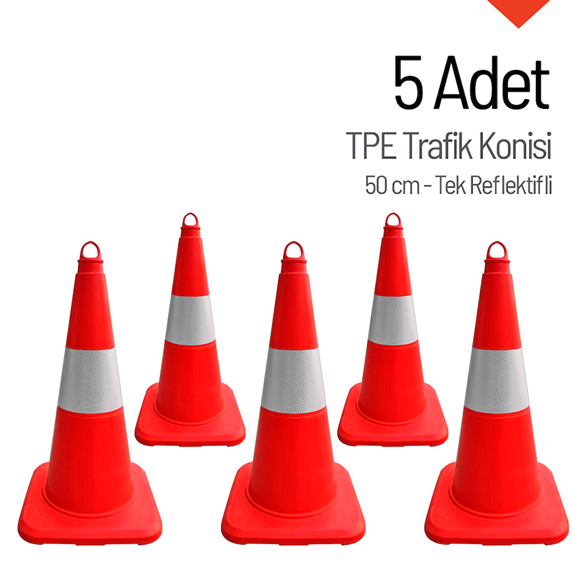 5'li TPE Trafik Konisi Seti 50 cm Tek Reflektifli Trafik Dubası