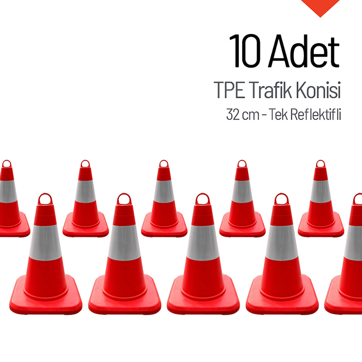10'lu TPE Trafik Konisi Seti 32 cm Tek Reflektifli Trafik Dubası