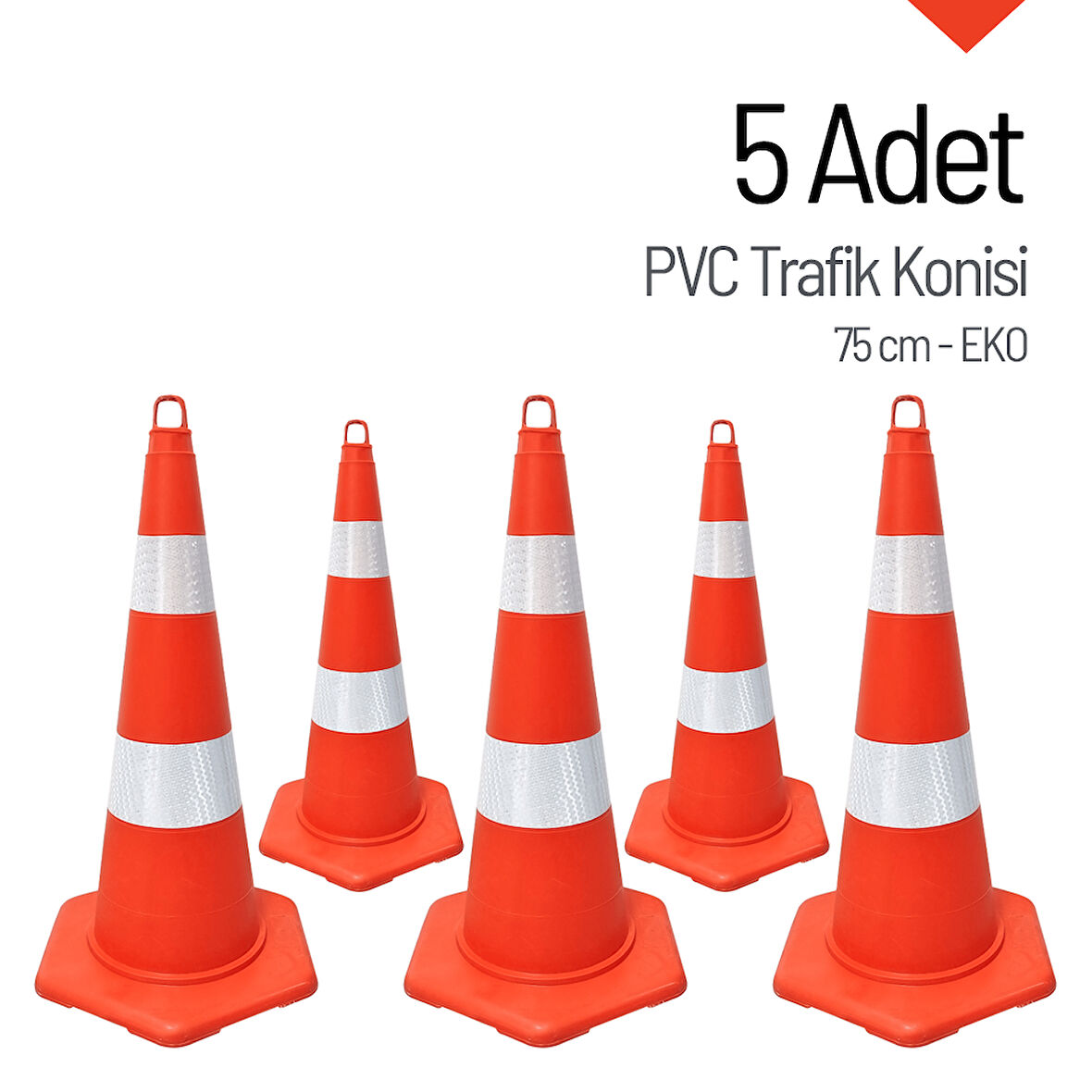5'li PVC Trafik Konisi Seti 75 cm EKO Trafik Dubası