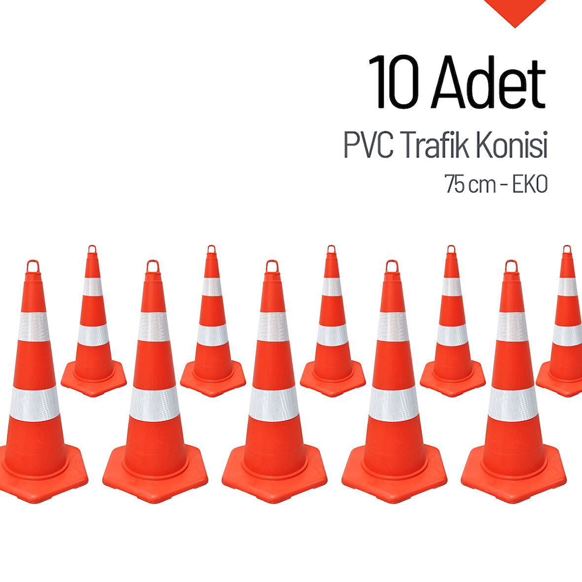10'lu PVC Trafik Konisi Seti 75 cm EKO Trafik Dubası