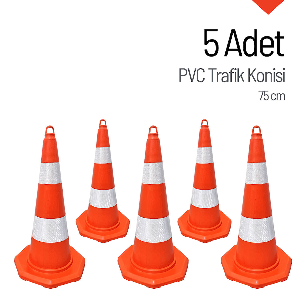 5'li PVC Trafik Konisi Seti 75 cm Trafik Dubası
