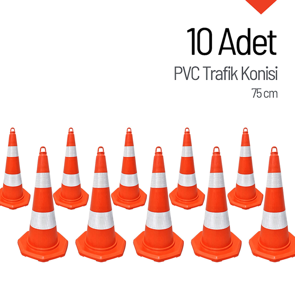 10'lu PVC Trafik Konisi Seti 75 cm Trafik Dubası