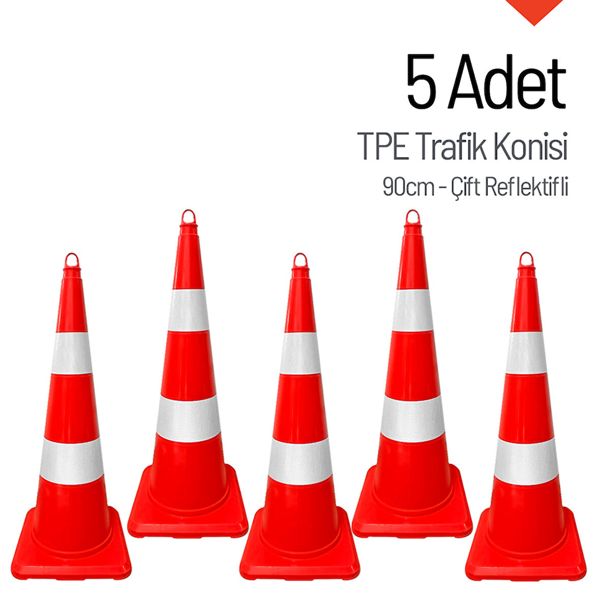 5 Adet TPE Trafik Konisi 90 cm Çift Reflektifli Trafik Dubası Seti