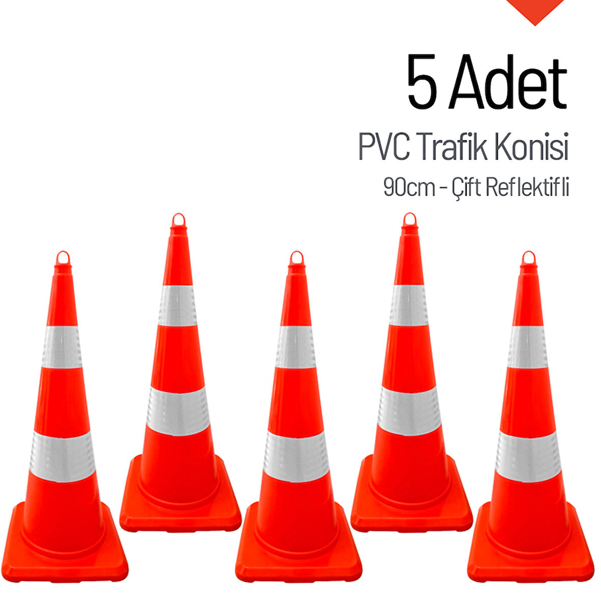 5 Adet PVC Trafik Konisi 90 cm Çift Reflektifli Trafik Dubası Seti