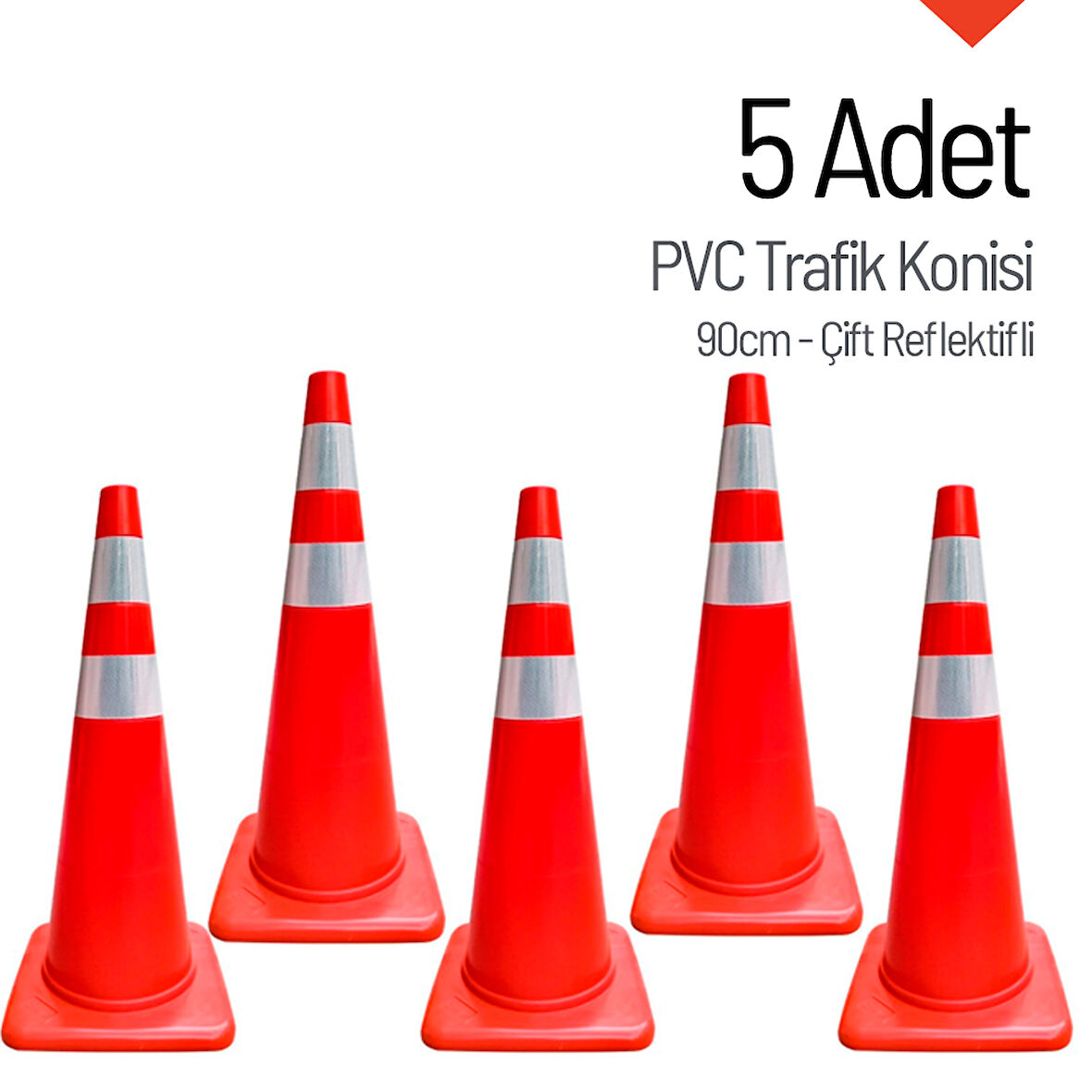 5'li PVC Trafik Konisi Seti 90 cm Çift Reflektifli 