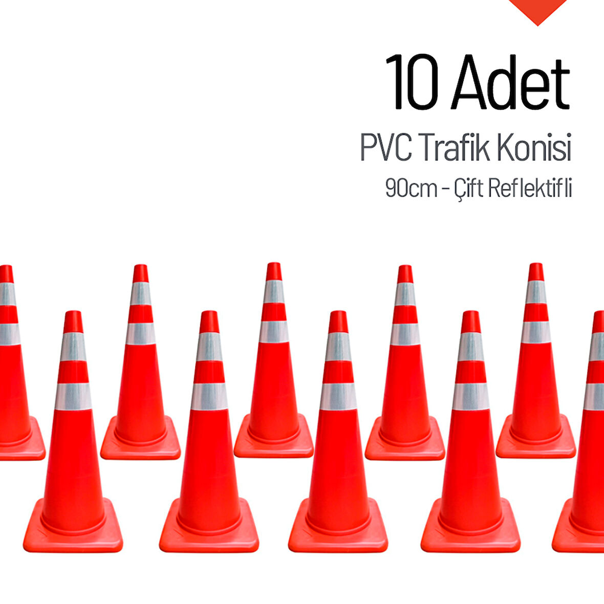 10'lu PVC Trafik Konisi Seti 90 cm Çift Reflektifli 