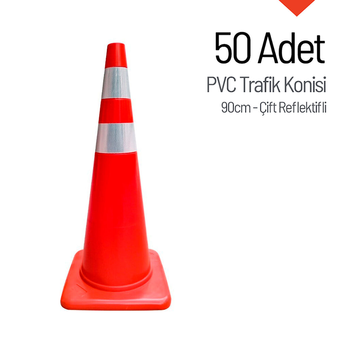 50'li PVC Trafik Konisi Seti 90 cm Çift Reflektifli 