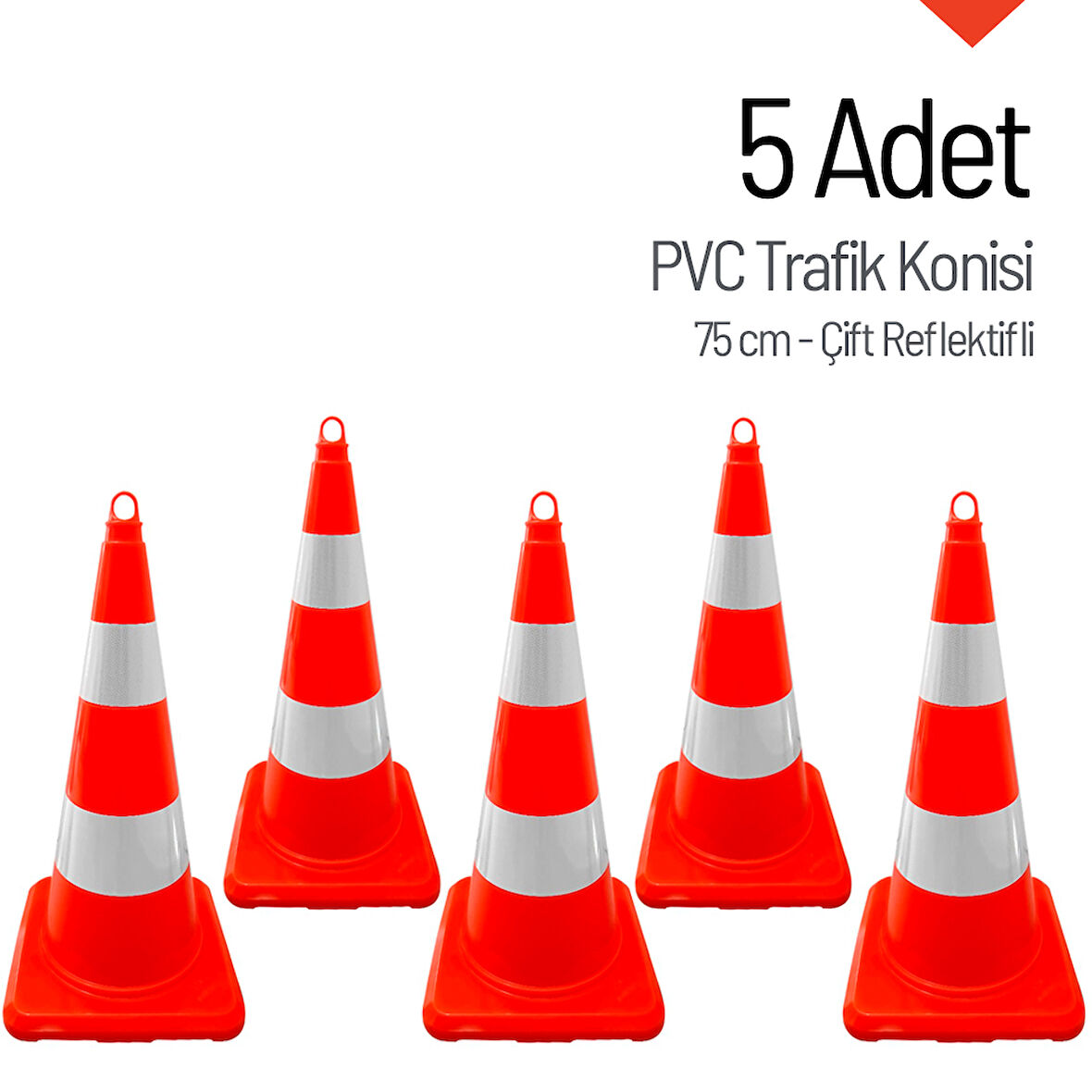 5 Adet PVC Trafik Konisi 75 cm Çift Reflektifli Trafik Dubası