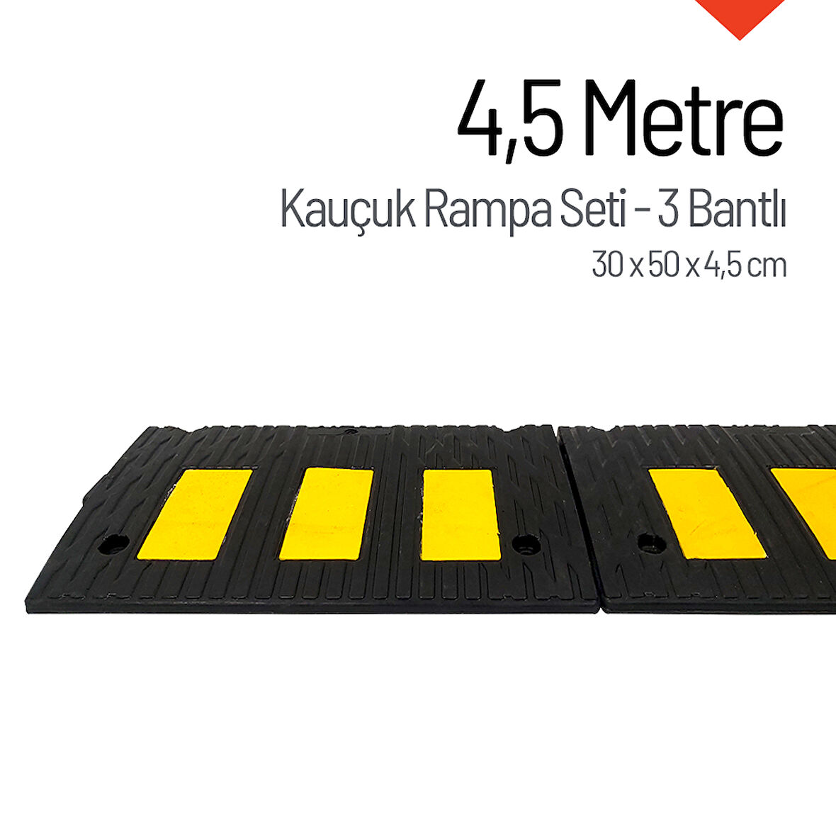 Kauçuk Rampa Set, Otopark Rampası, Kaldırım Rampası 30 x 50 x 4,5 cm - 3 Bantlı - 4,5 Metre