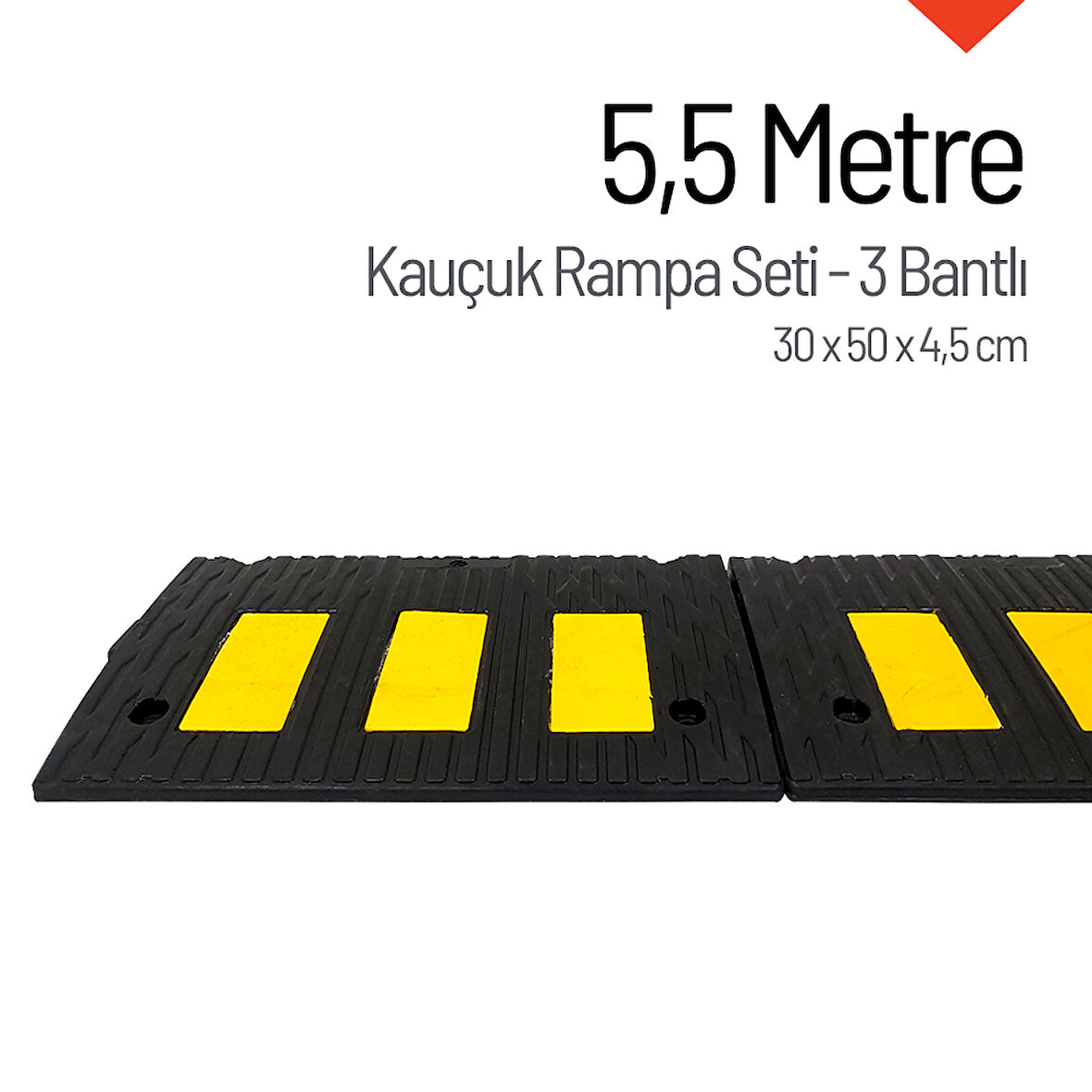Kauçuk Rampa Set, Otopark Rampası, Kaldırım Rampası 30 x 50 x 4,5 cm - 3 Bantlı - 5,5 Metre