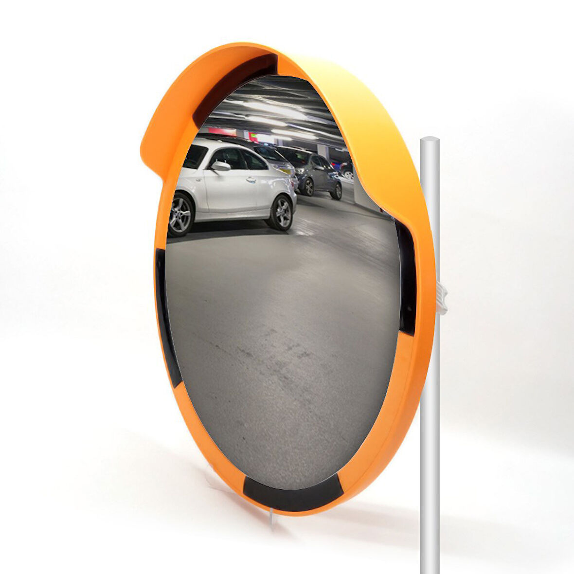 Trafik Güvenlik Aynası 80 cm Sarı-Siyah ve 2 m Galvaniz Flanşlı Direk Set