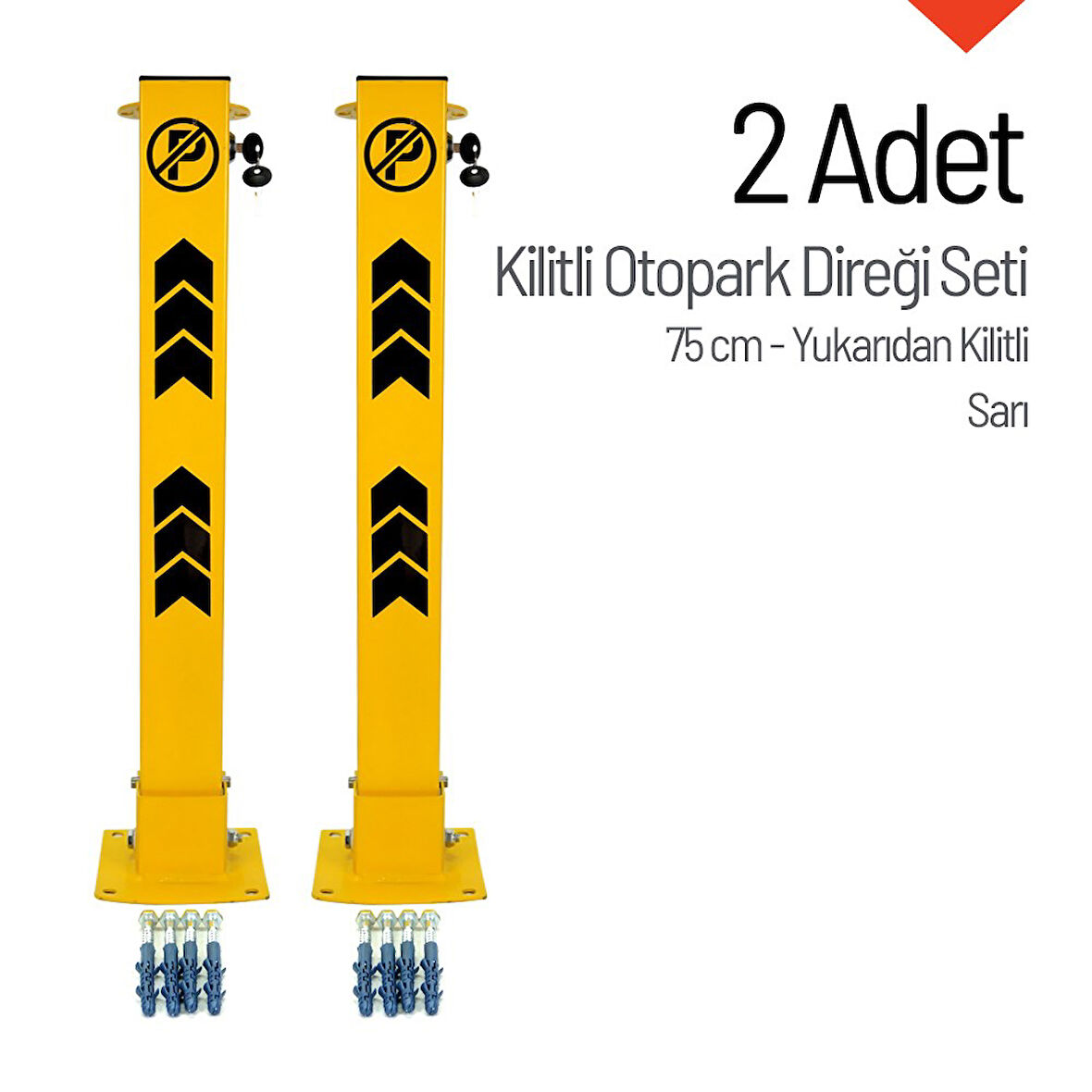 Kilitli Otopark Direği 75 cm, Park Bariyeri 2li Set