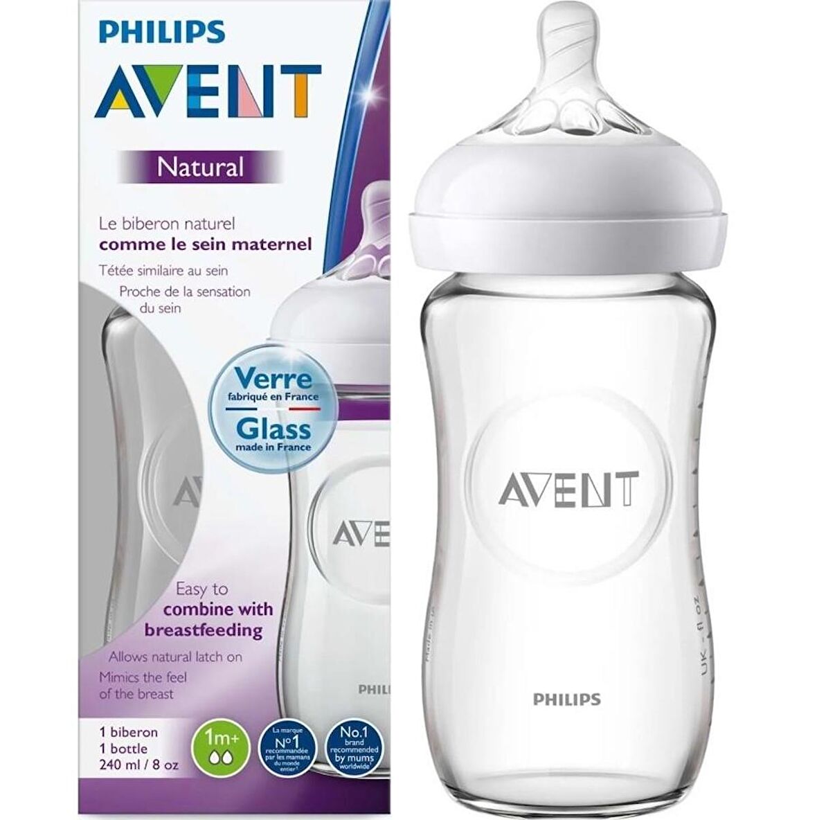 Philips Avent Natural Güvenli Cam Biberon 240ml 0+Ay