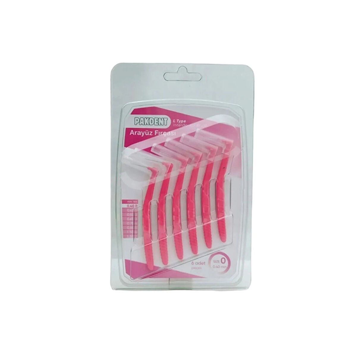 Pakdent Arayüz Fırçası 0,4 mm 6'lı L Tipi Pembe