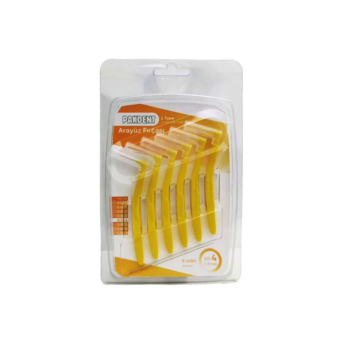 Pakdent Arayüz Fırçası 0,7 mm 6'lı L tipi Sarı
