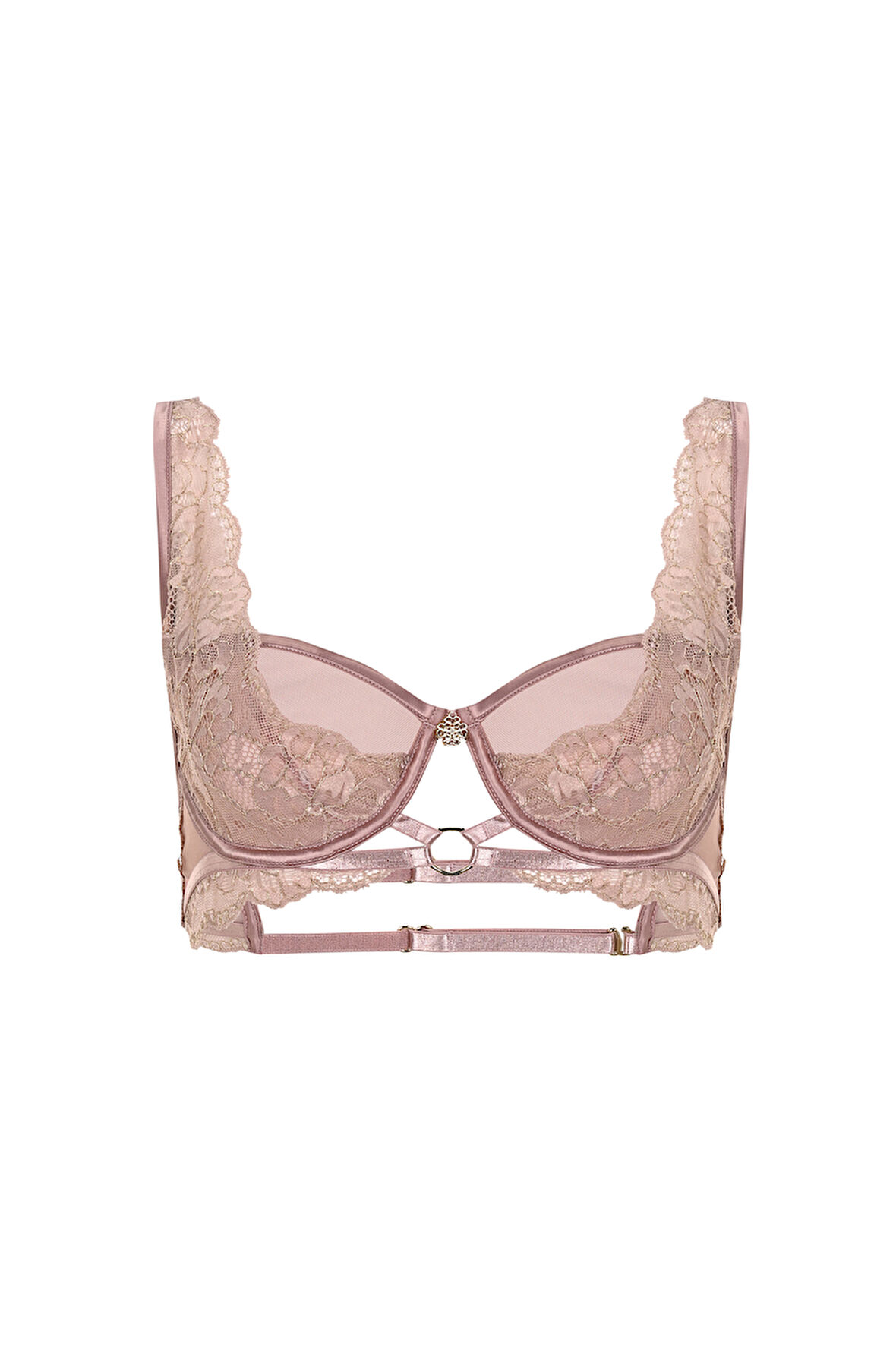 Desarae Gül Kurusu Dantelli Tül Balconette Sütyen