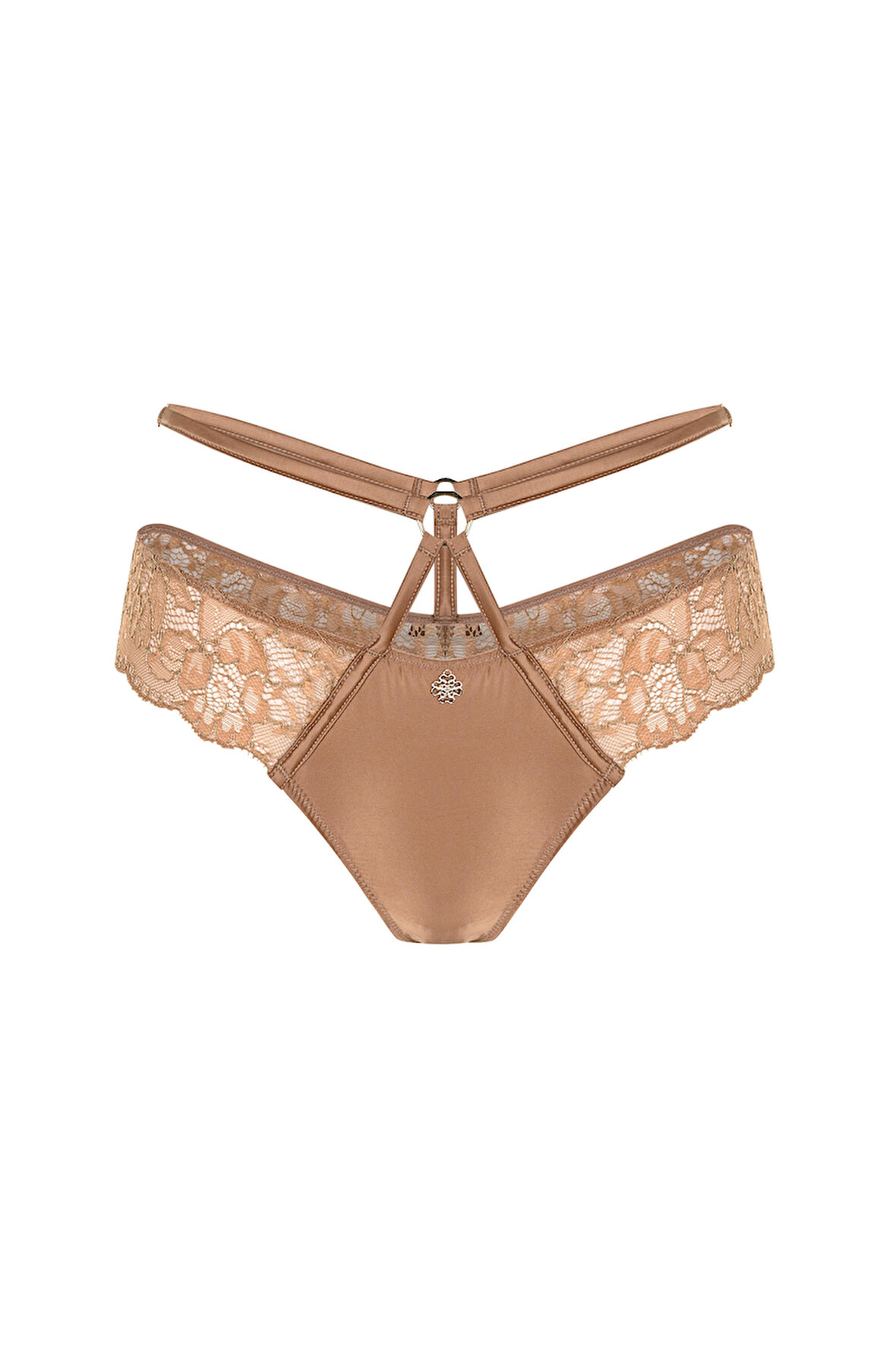 Karlotta Kahve Saten Dantelli Kemer detaylı Tanga