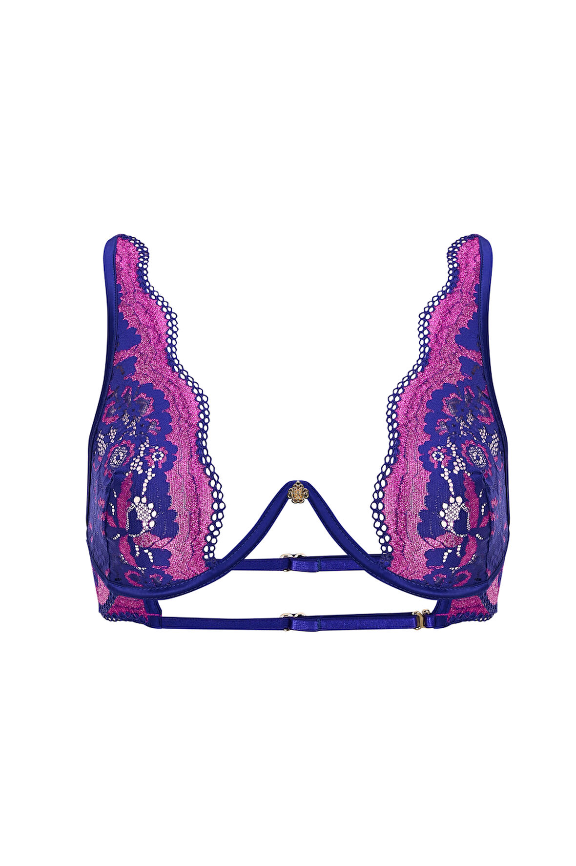 Addria Saks Mavisi Saten Dantelli Tek Balenli Büstiyer Sütyen