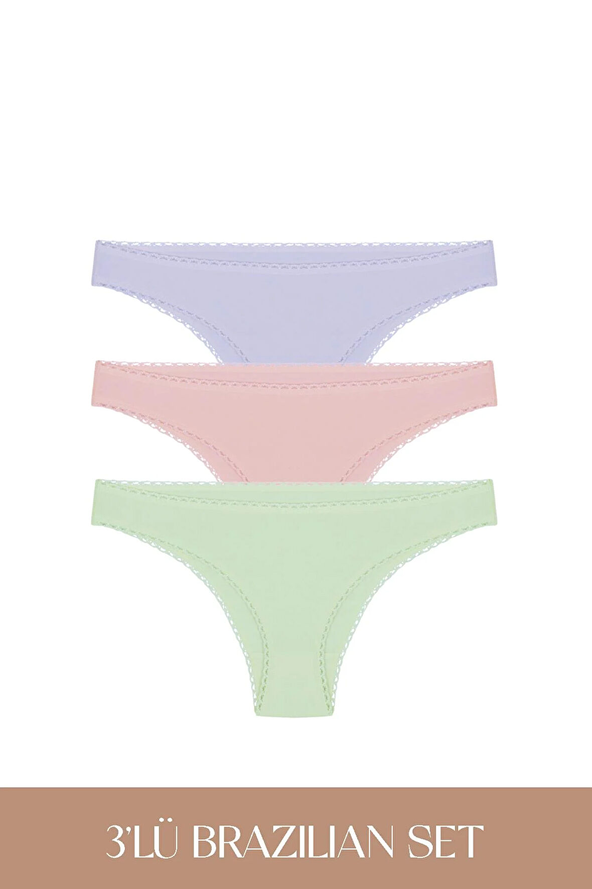 Cotvie 3 Renk LMG Pamuklu Brazillian 3'lü Set Külot