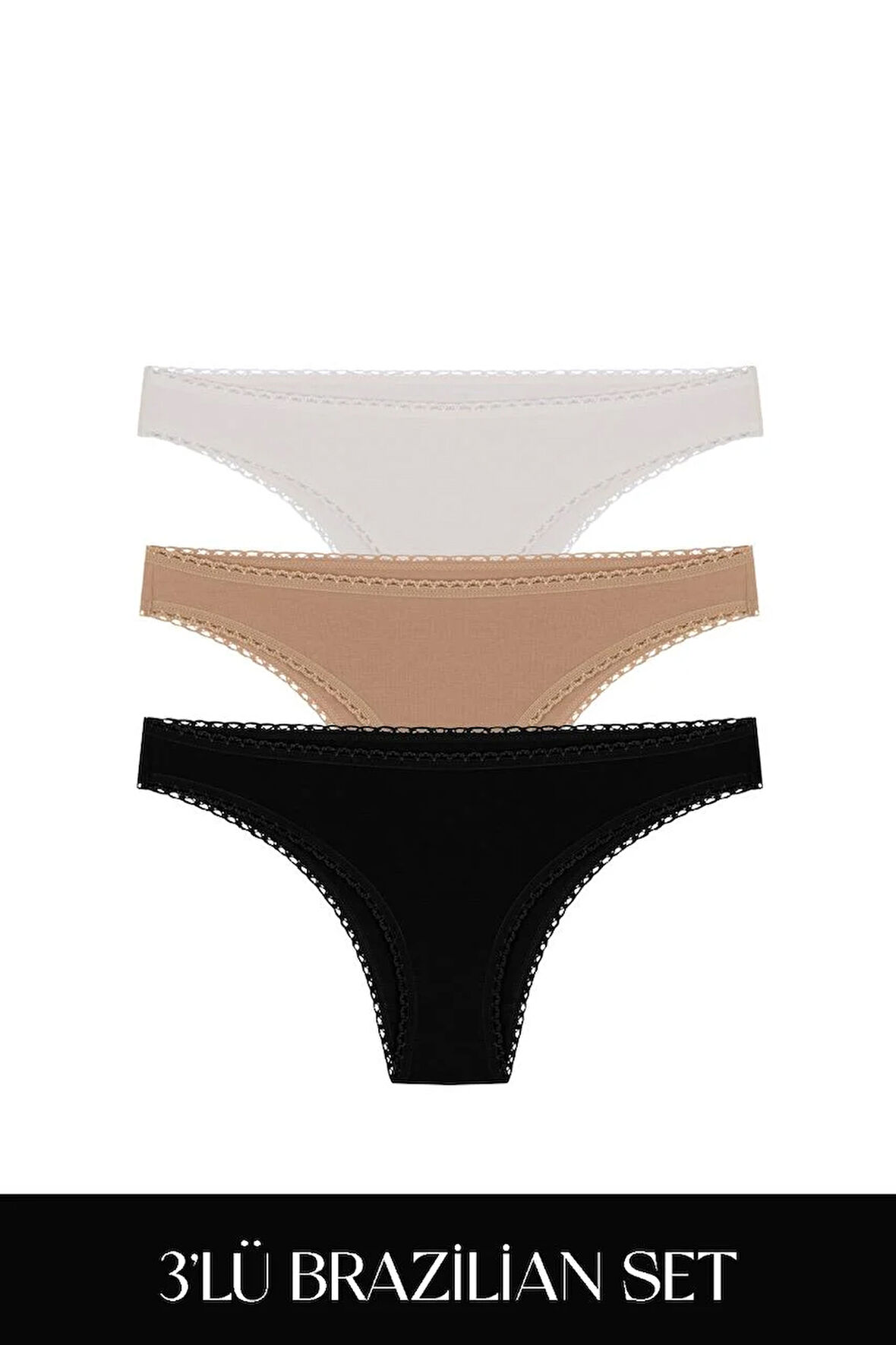 Cotvie 3 Renk ESK Pamuklu Brazillian 3'lü Set Külot