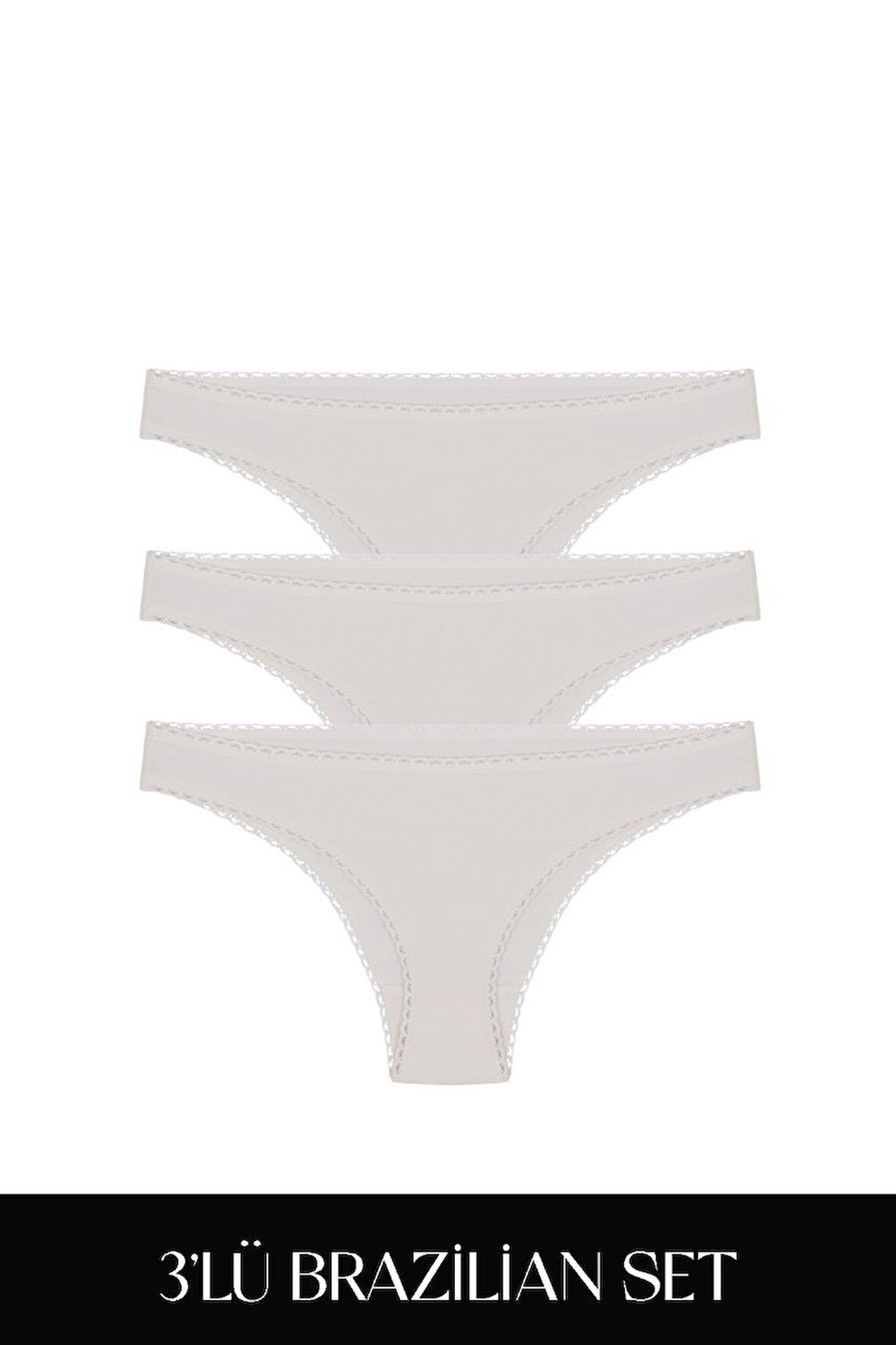 Cotvie Ekru Pamuklu Brazillian 3'lü Set Külot