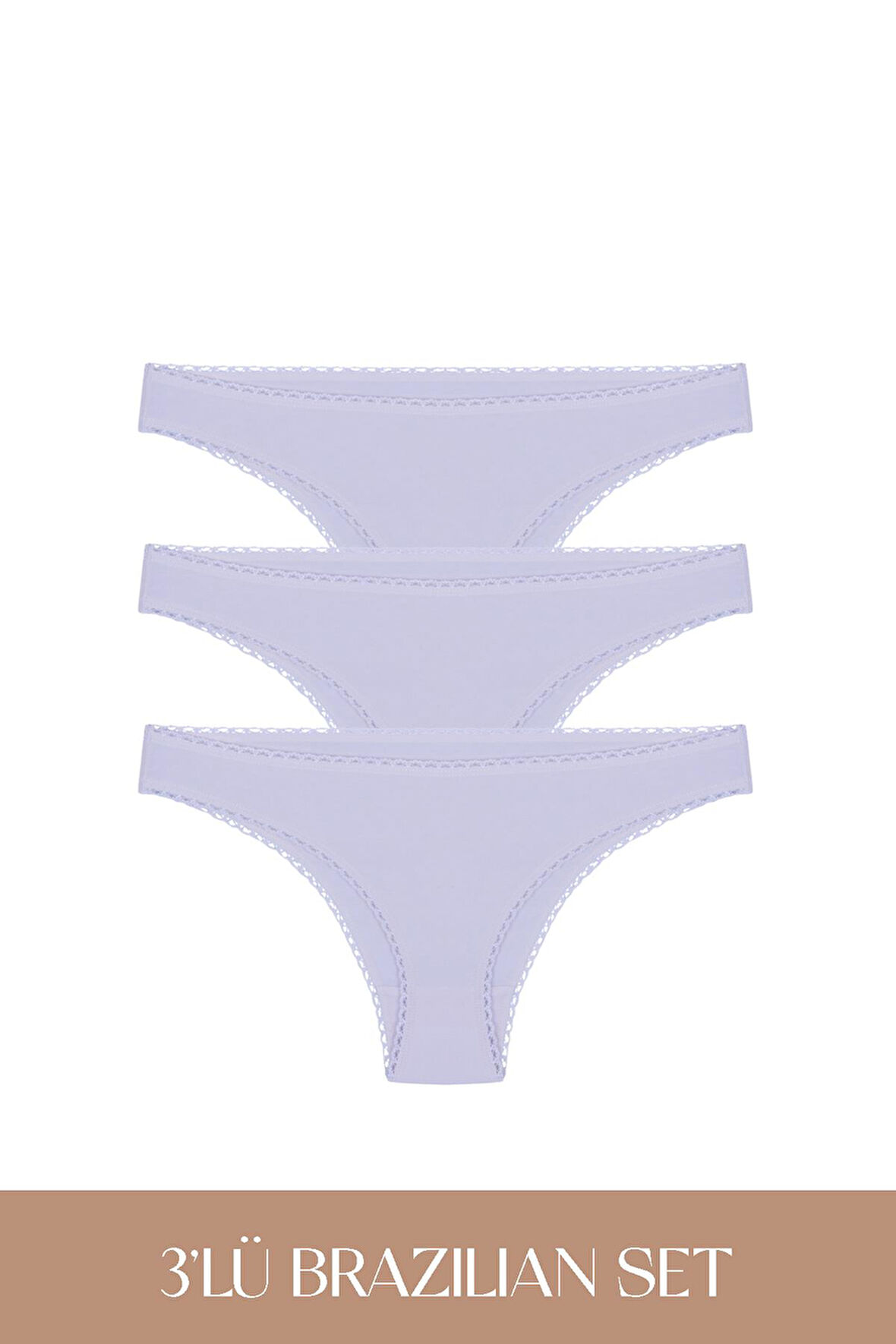 Cotvie Lila Pamuklu Brazillian 3'lü Set Külot