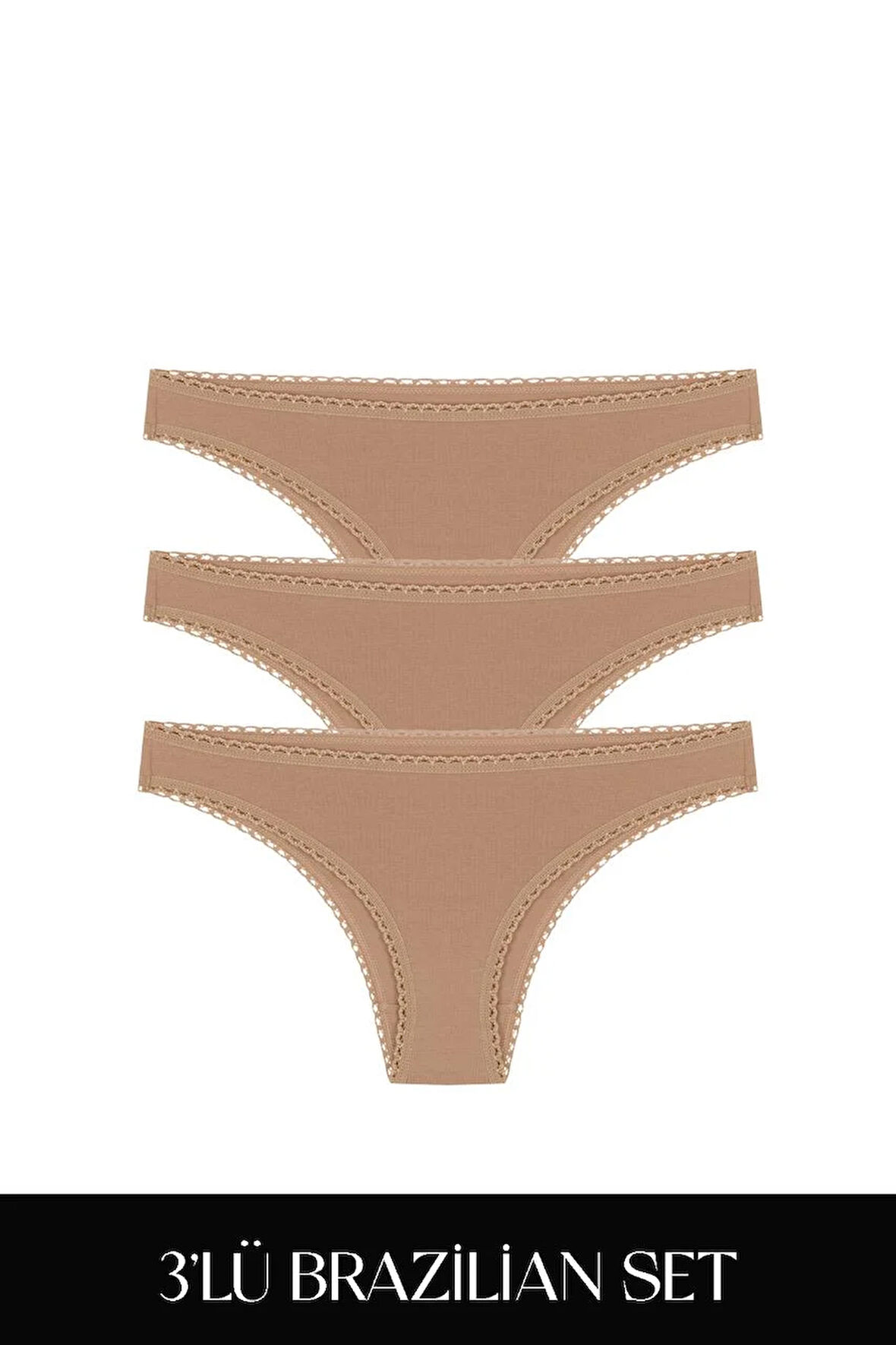 Cotvie Kahve Pamuklu Brazillian 3'lü Set Külot