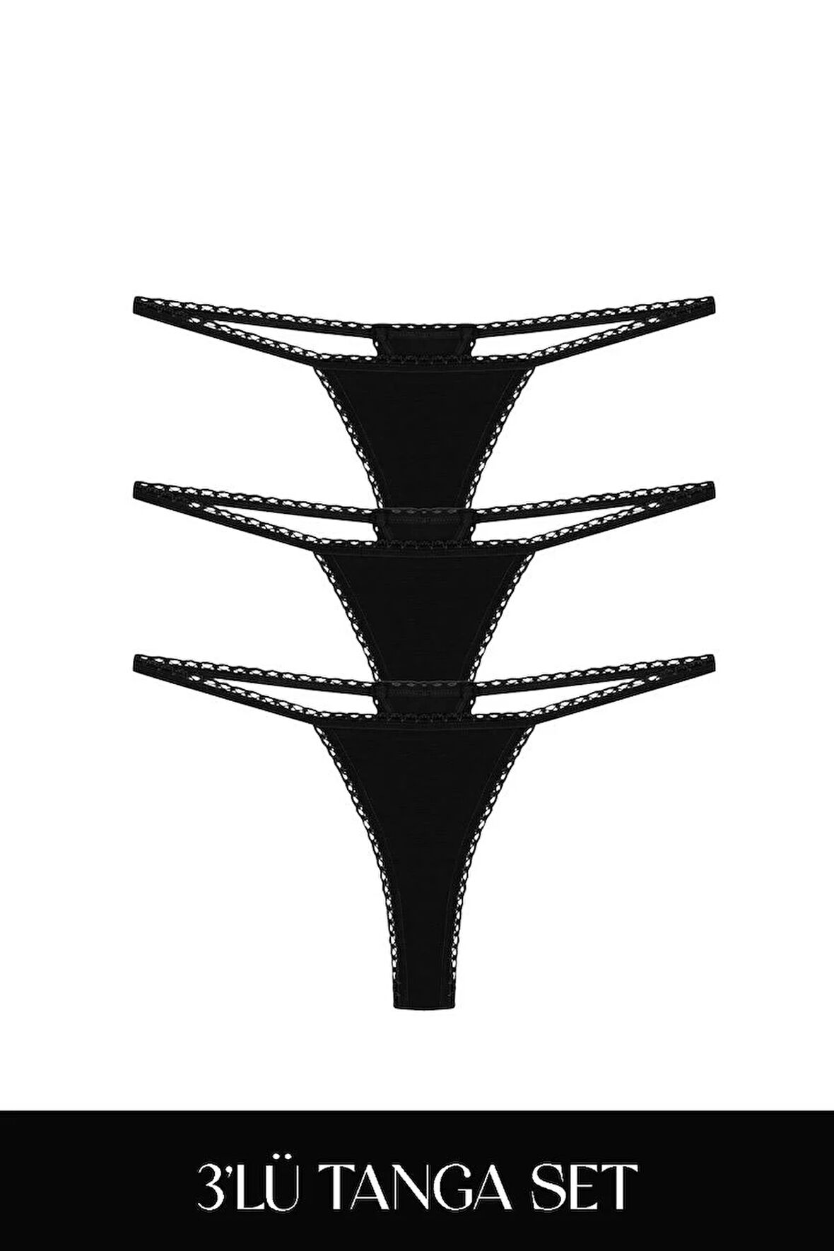 Cotvie Siyah Pamuklu Tanga 3'lü Set Külot