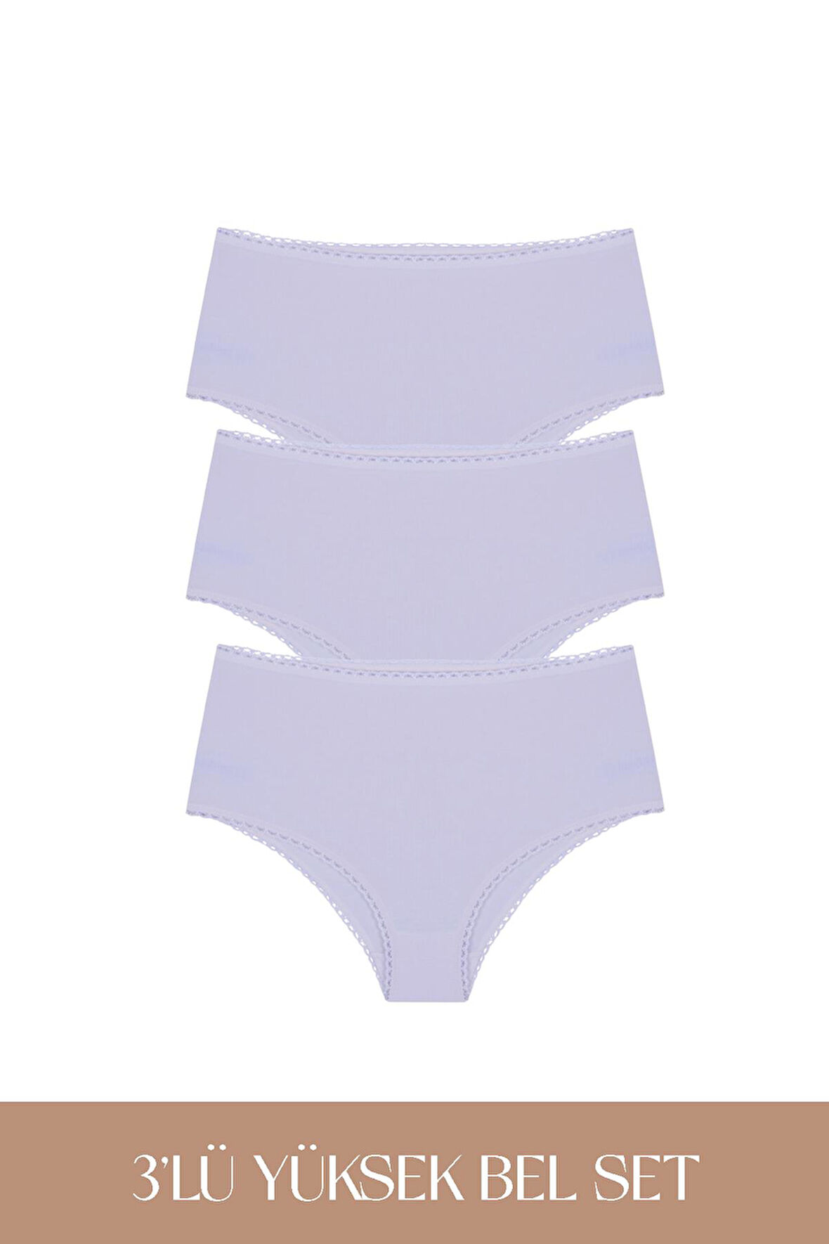 Cotvie Lila Pamuklu Yüksek Bel 3'lü Set Külot