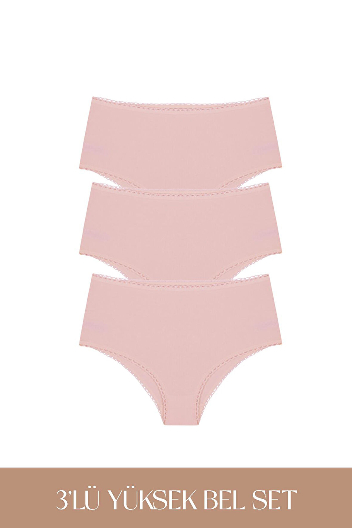 Cotvie Gül Kurusu Pamuklu Yüksek Bel 3'lü Set Külot