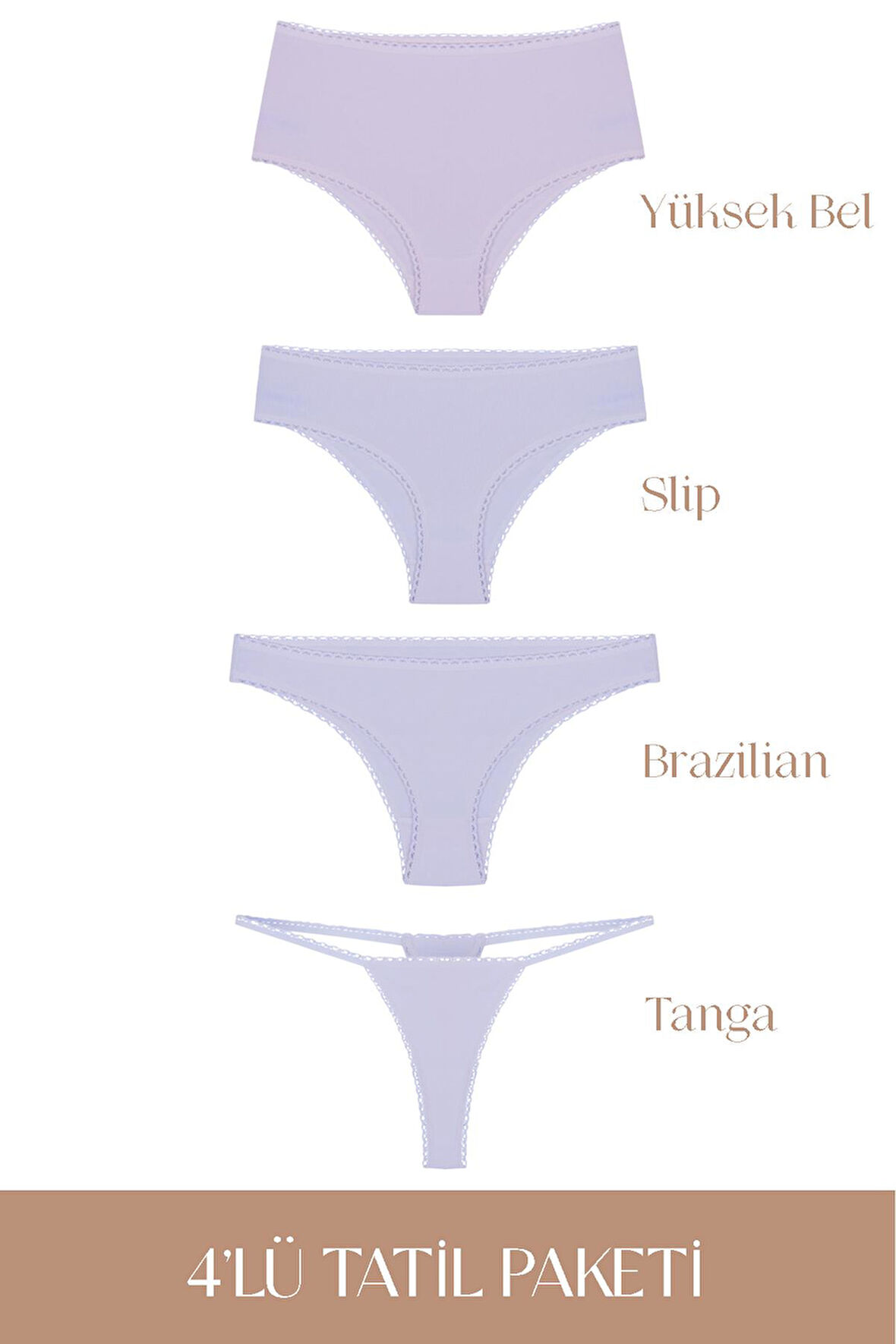 Cotvie Lila Pamuklu 4'lü Tatil Külot Seti