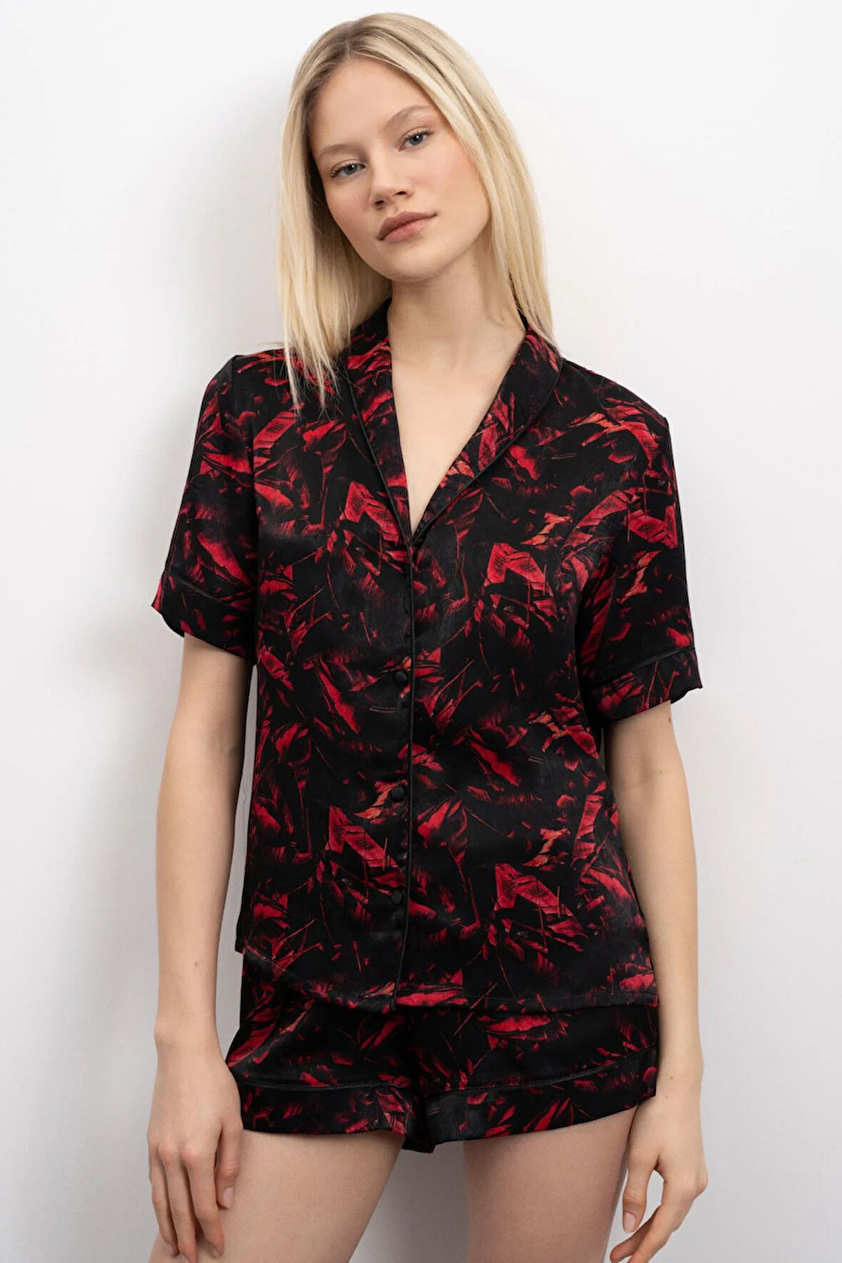 Nissa Desenli Kısa Saten Pijama Takımı