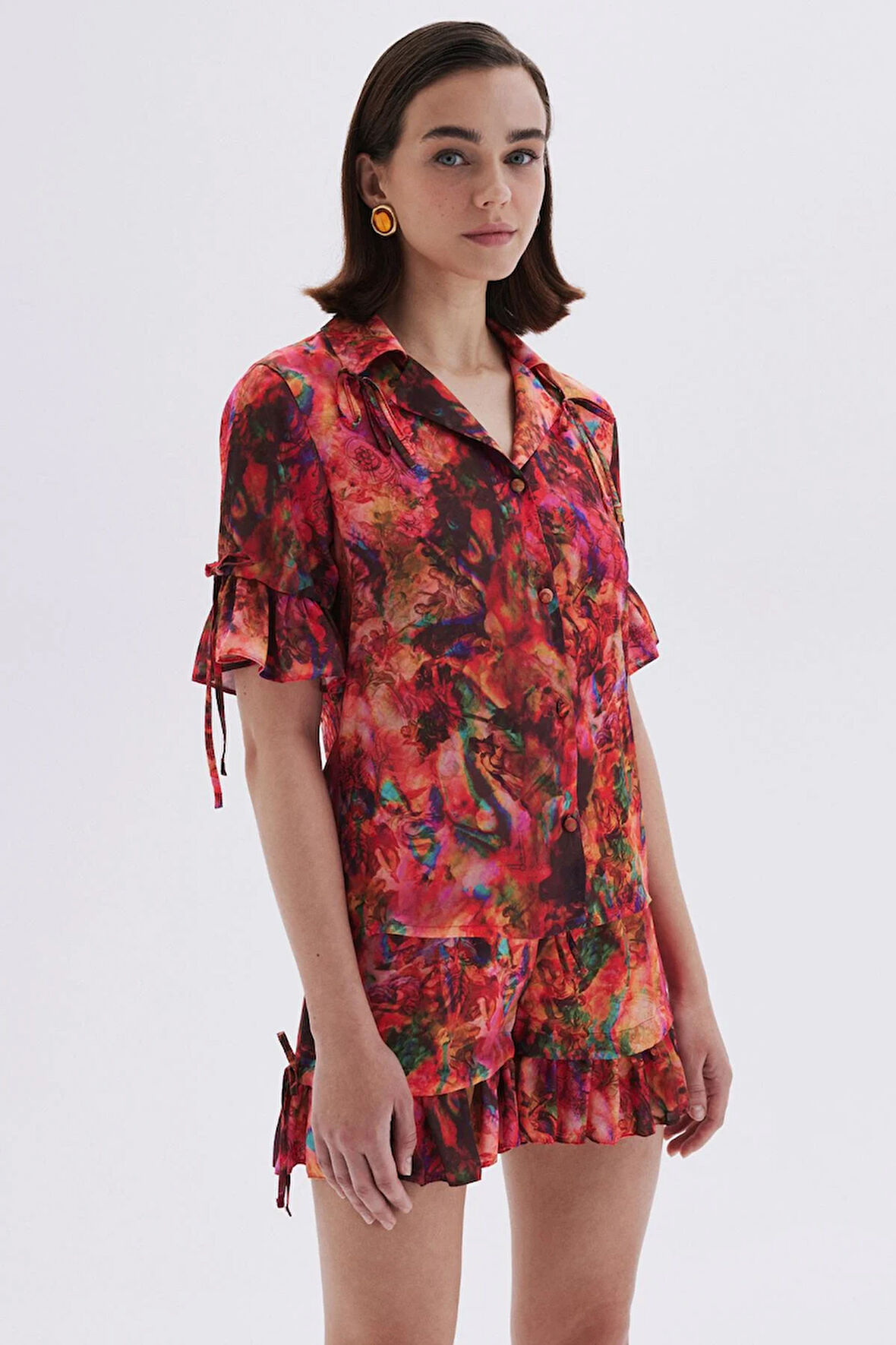 Seille Desenli Kısa Saten Pijama Takımı