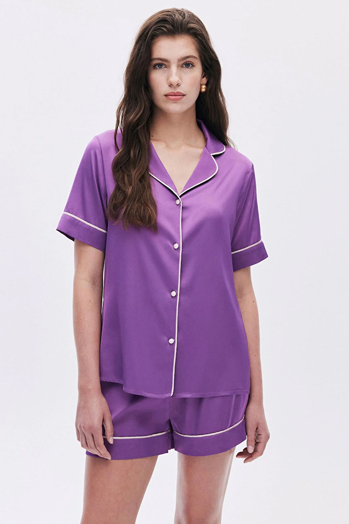 Colorex Eflatun Kısa Saten Pijama Takımı