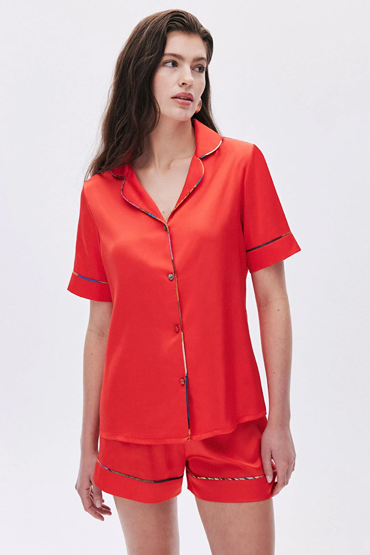 Colorex Nar Çiçeği Kısa Saten Pijama Takımı