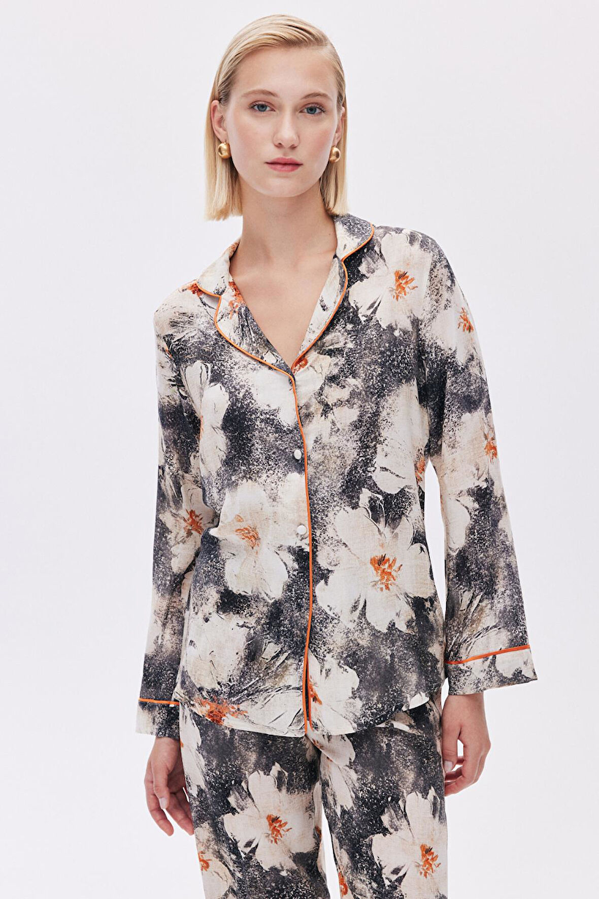 Ely Desenli Uzun Viskon Pijama Takımı