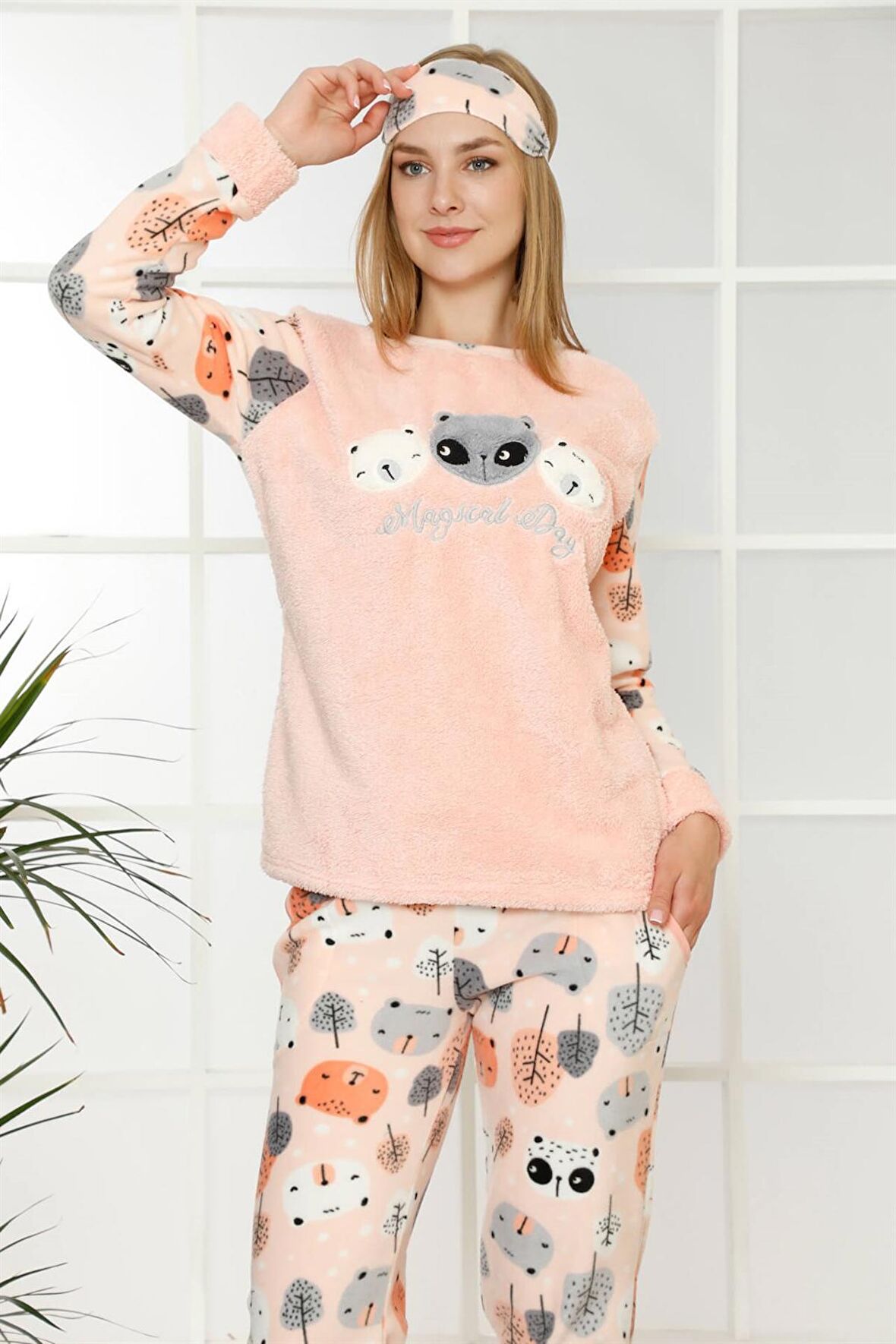 Akbeniz Welsoft Polar Kadın Manşetli Pijama Takımı 8406