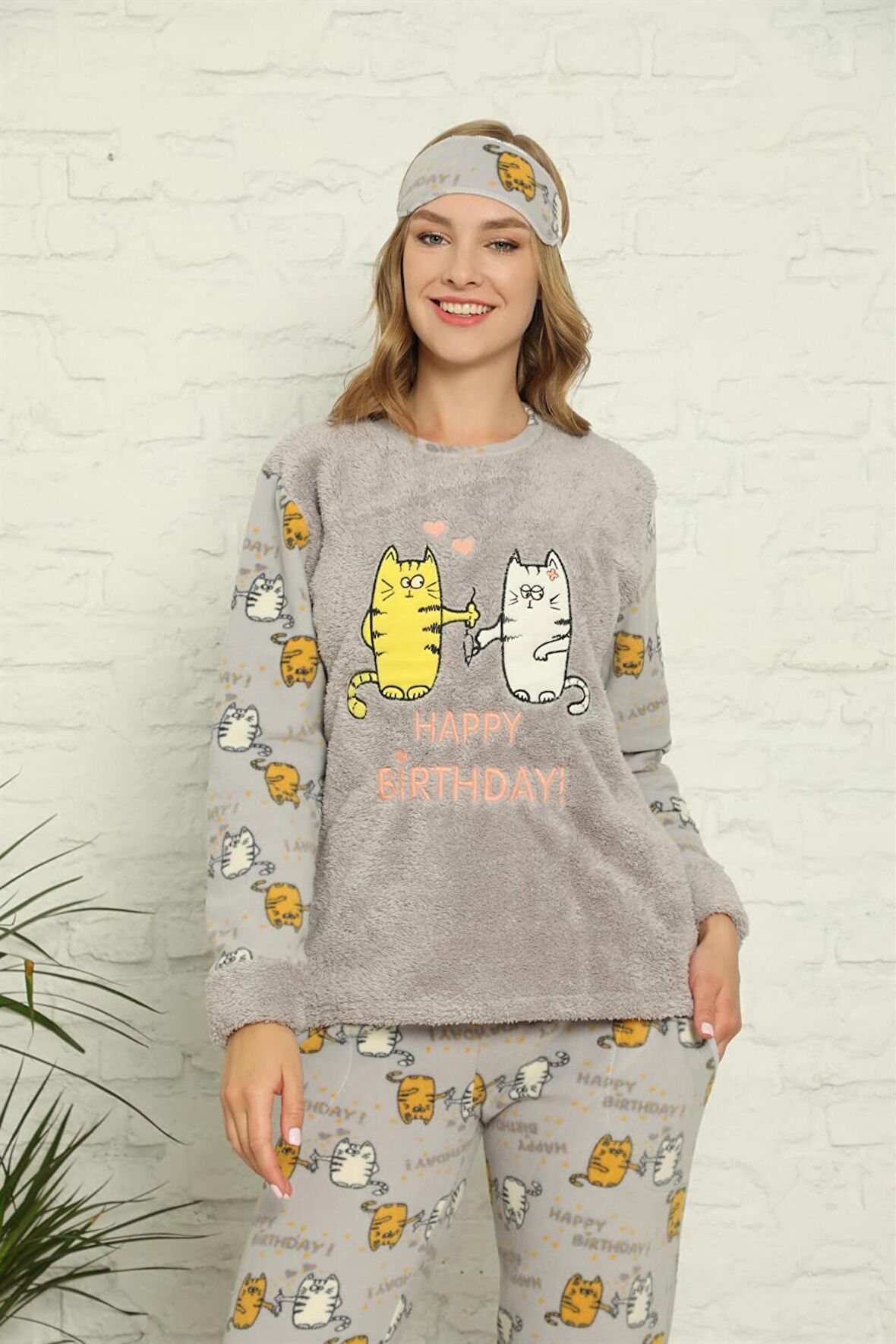 Akbeniz Welsoft Polar Kadın Manşetli Pijama Takımı 8426