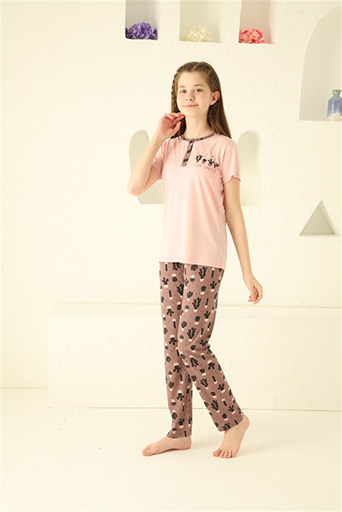 Akbeniz Kız Çocuk Pamuk Kısa Kollu Pijama Takımı 20365