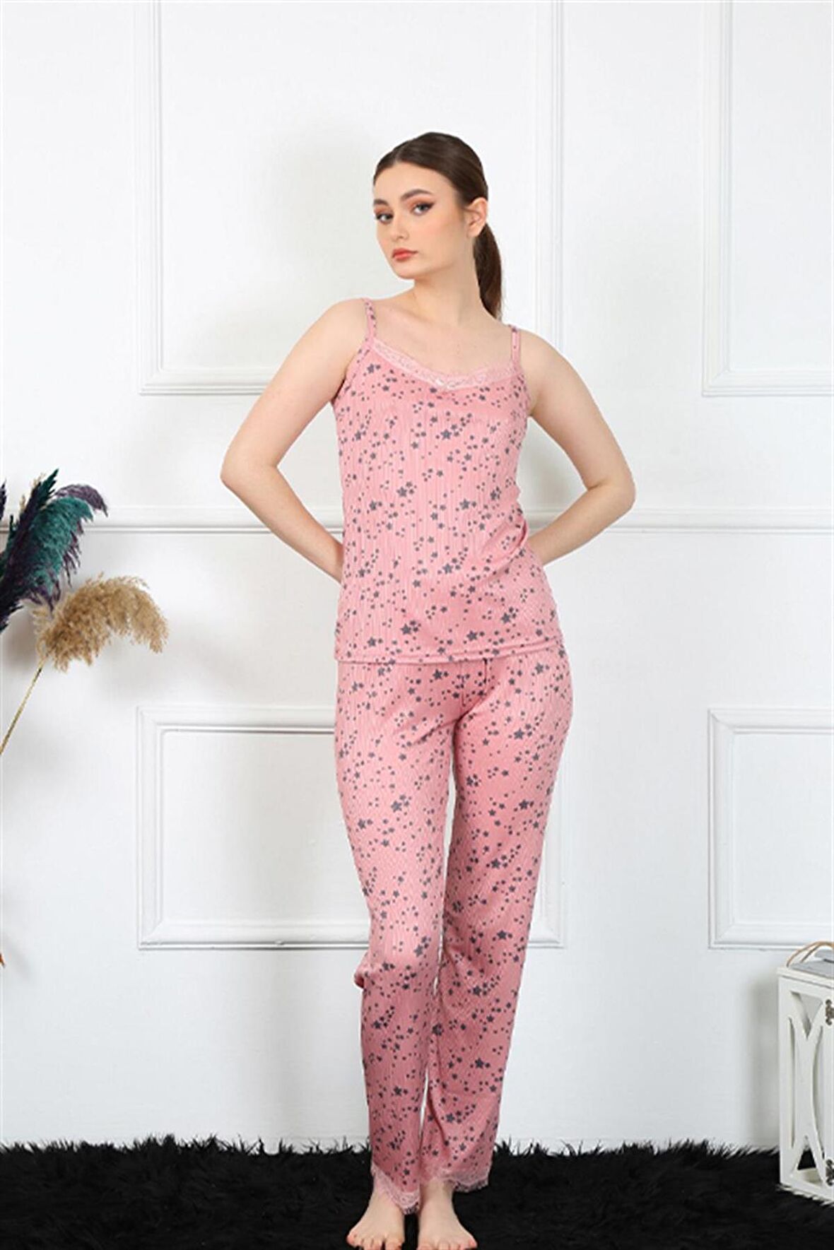 Akbeniz Kadın İp Askılı Pudra Pijama Takım 4137
